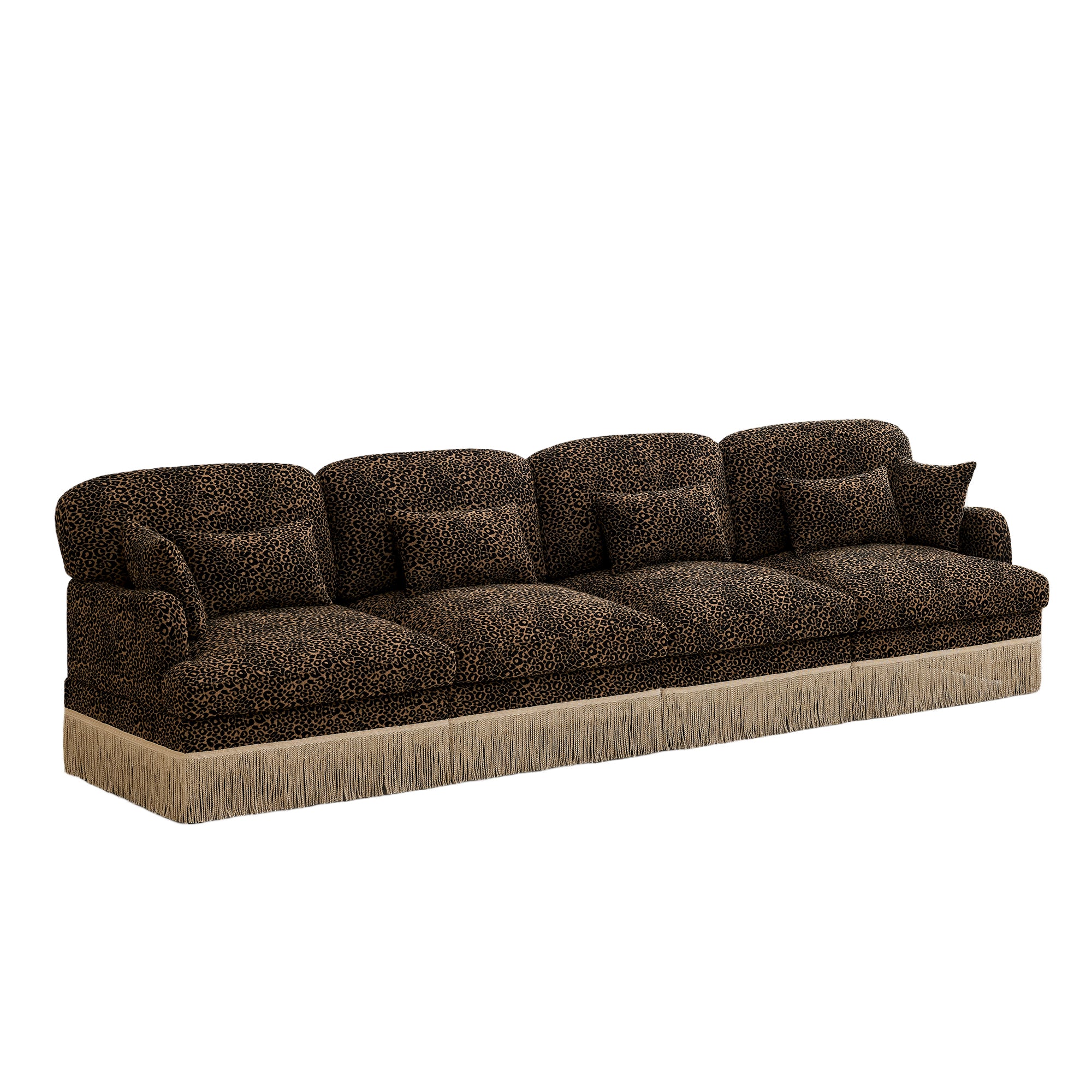 Tucson 131" Leopard Print Chenille 3-Seater Modular Sofa with Fringe Skirt