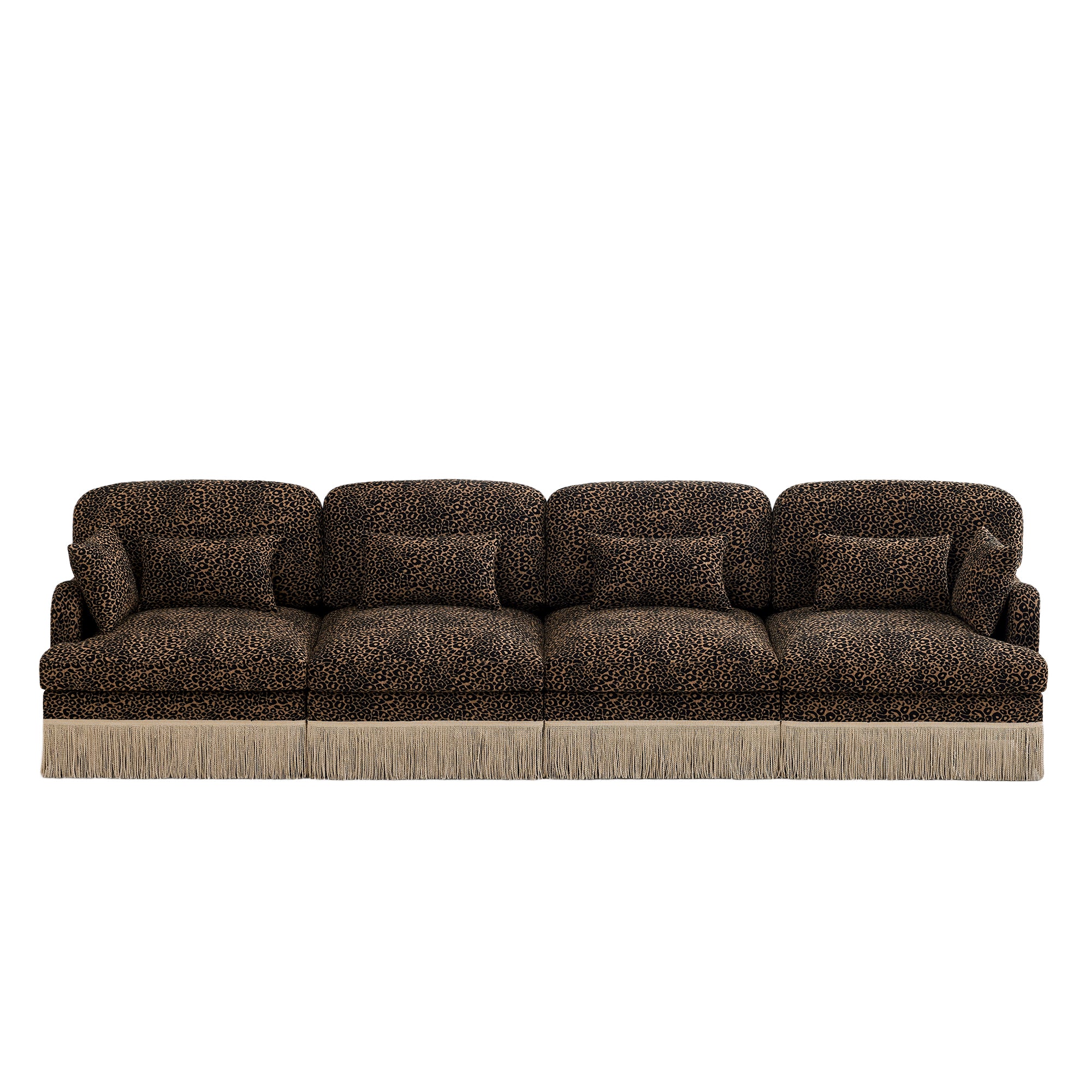 Tucson 131" Leopard Print Chenille 3-Seater Modular Sofa with Fringe Skirt