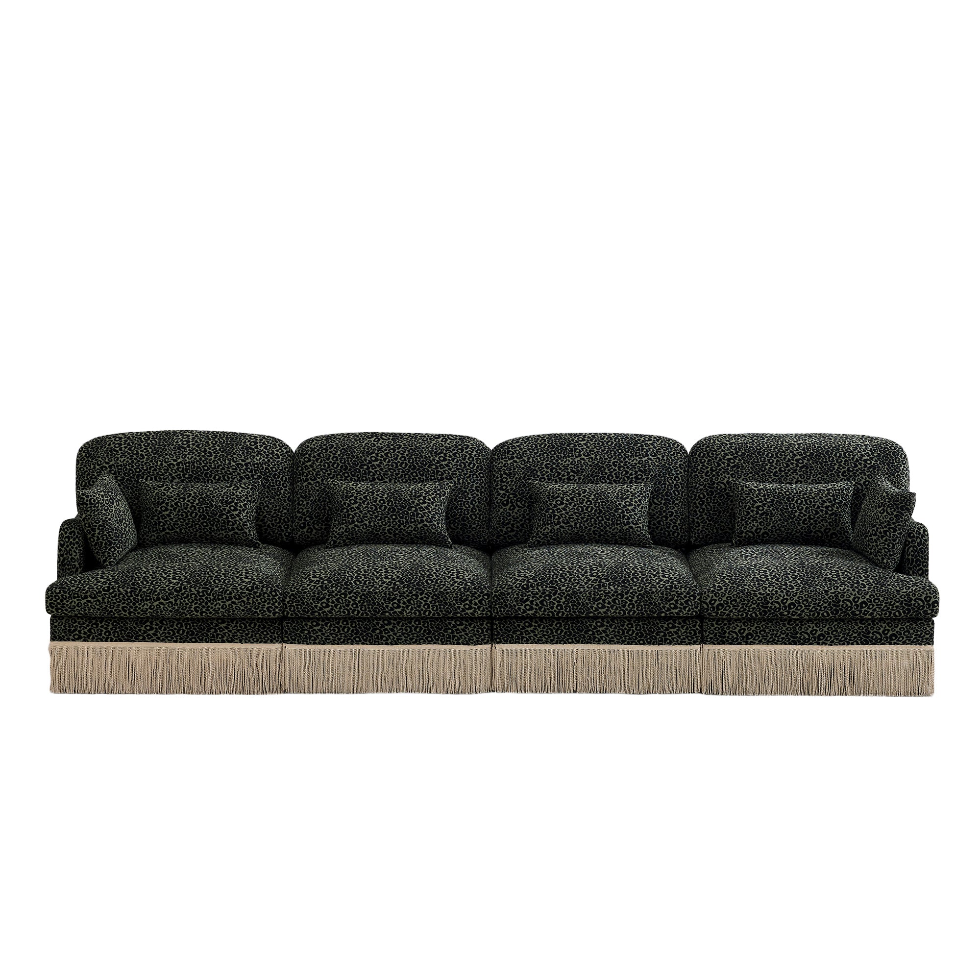 Tucson 131" Leopard Print Chenille 3-Seater Modular Sofa with Fringe Skirt