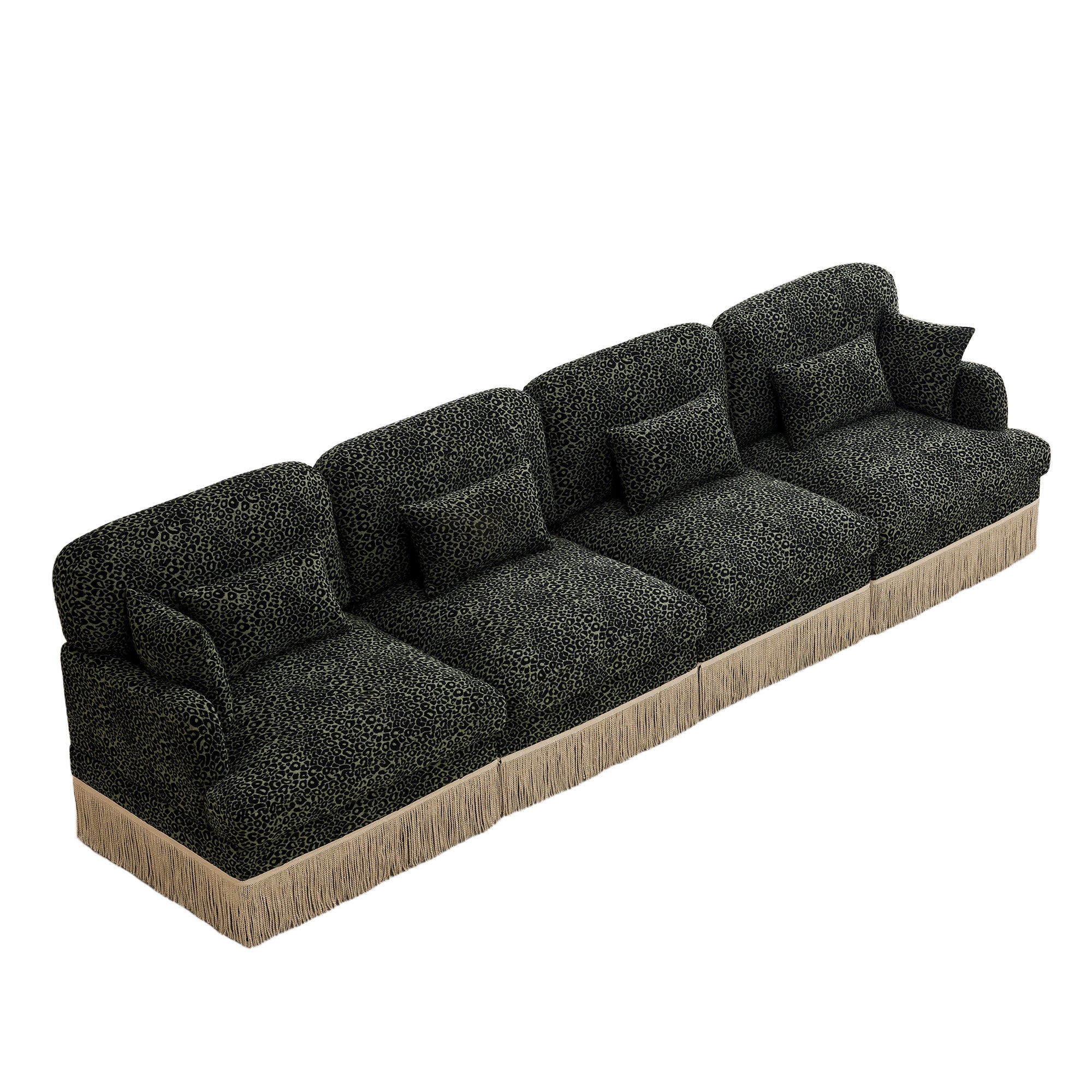 Tucson 131" Leopard Print Chenille 3-Seater Modular Sofa with Fringe Skirt