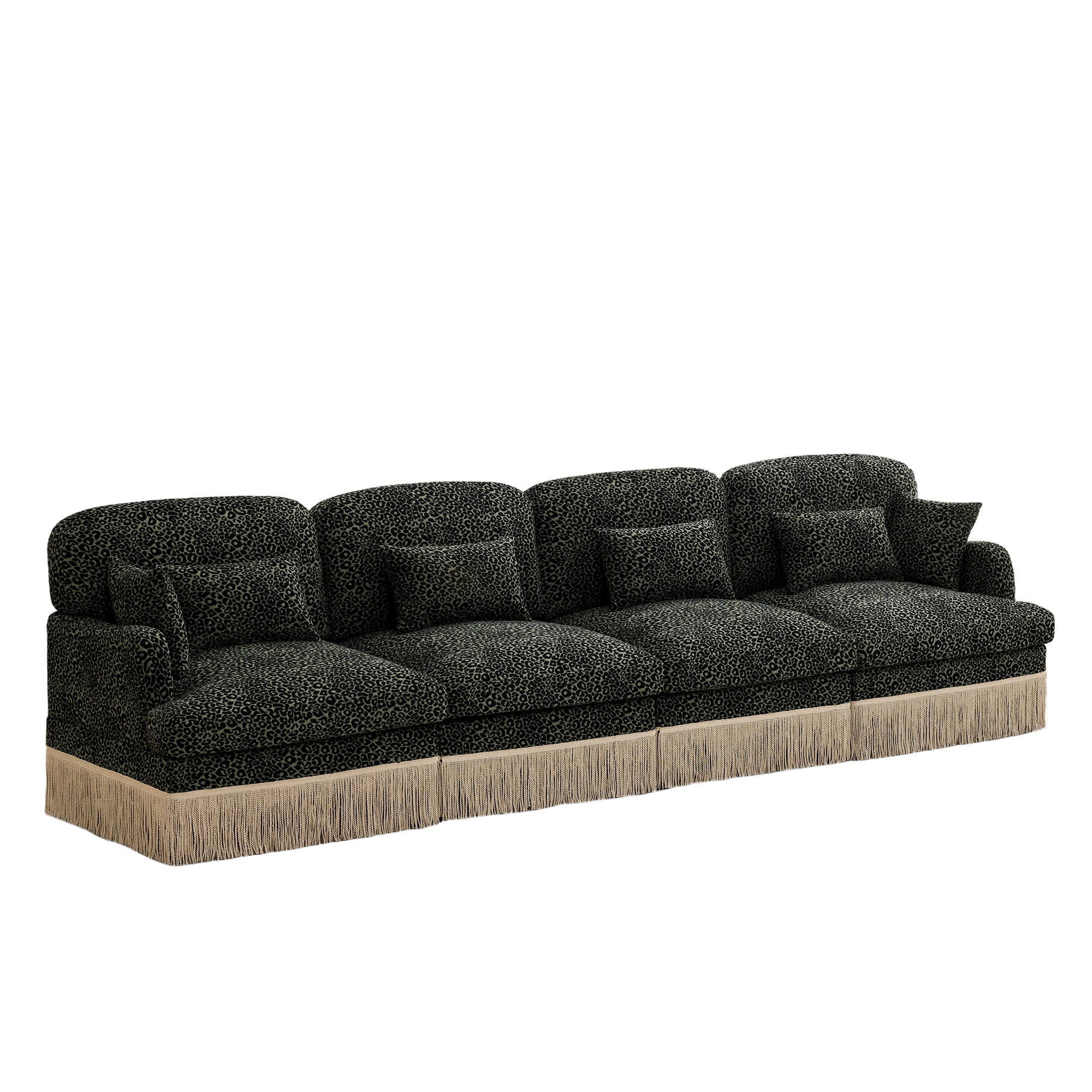 Tucson 131" Leopard Print Chenille 3-Seater Modular Sofa with Fringe Skirt