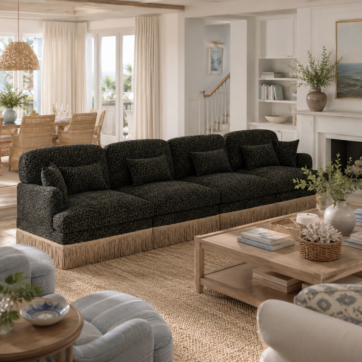 Tucson 131" Leopard Print Chenille 3-Seater Modular Sofa with Fringe Skirt