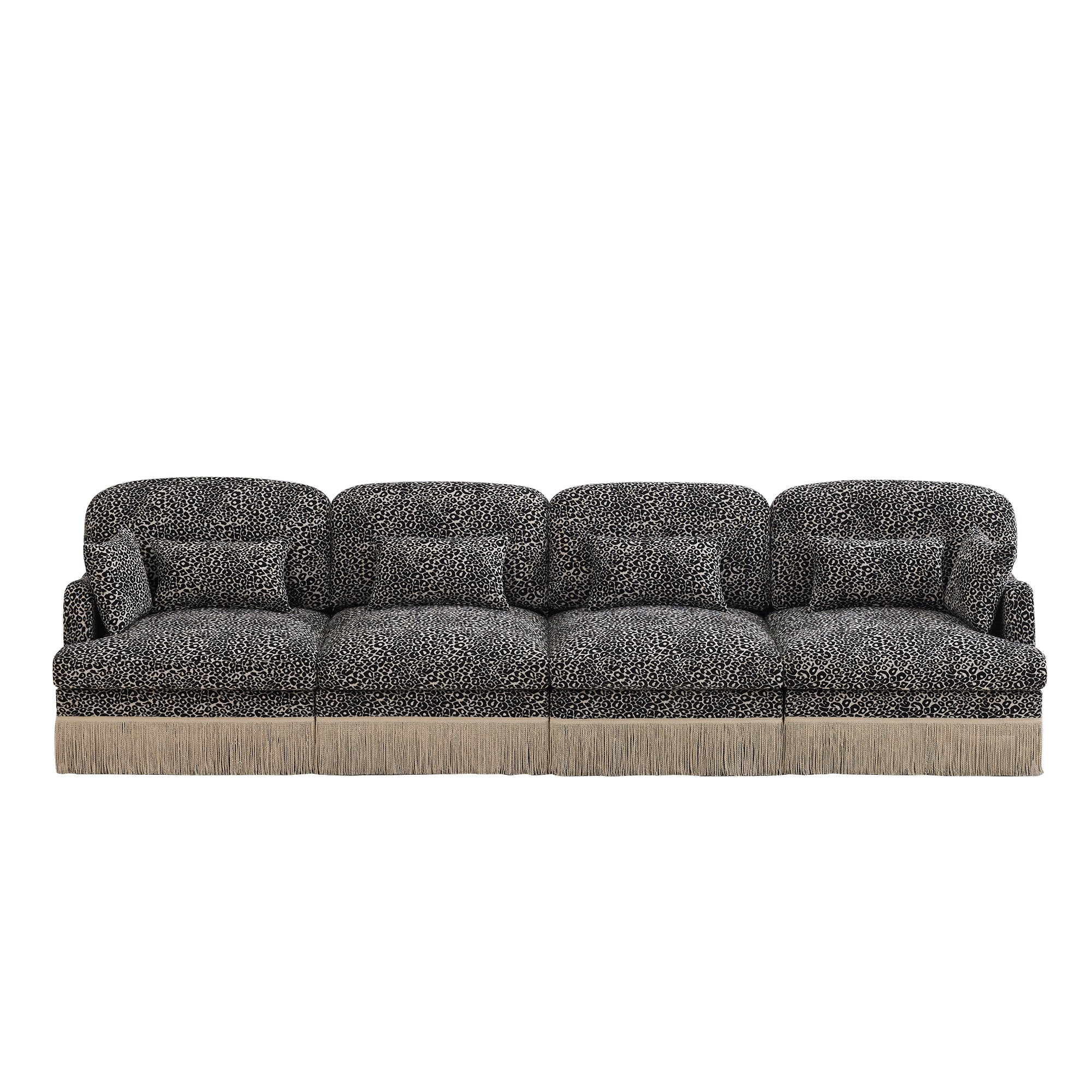 Tucson 131" Leopard Print Chenille 3-Seater Modular Sofa with Fringe Skirt