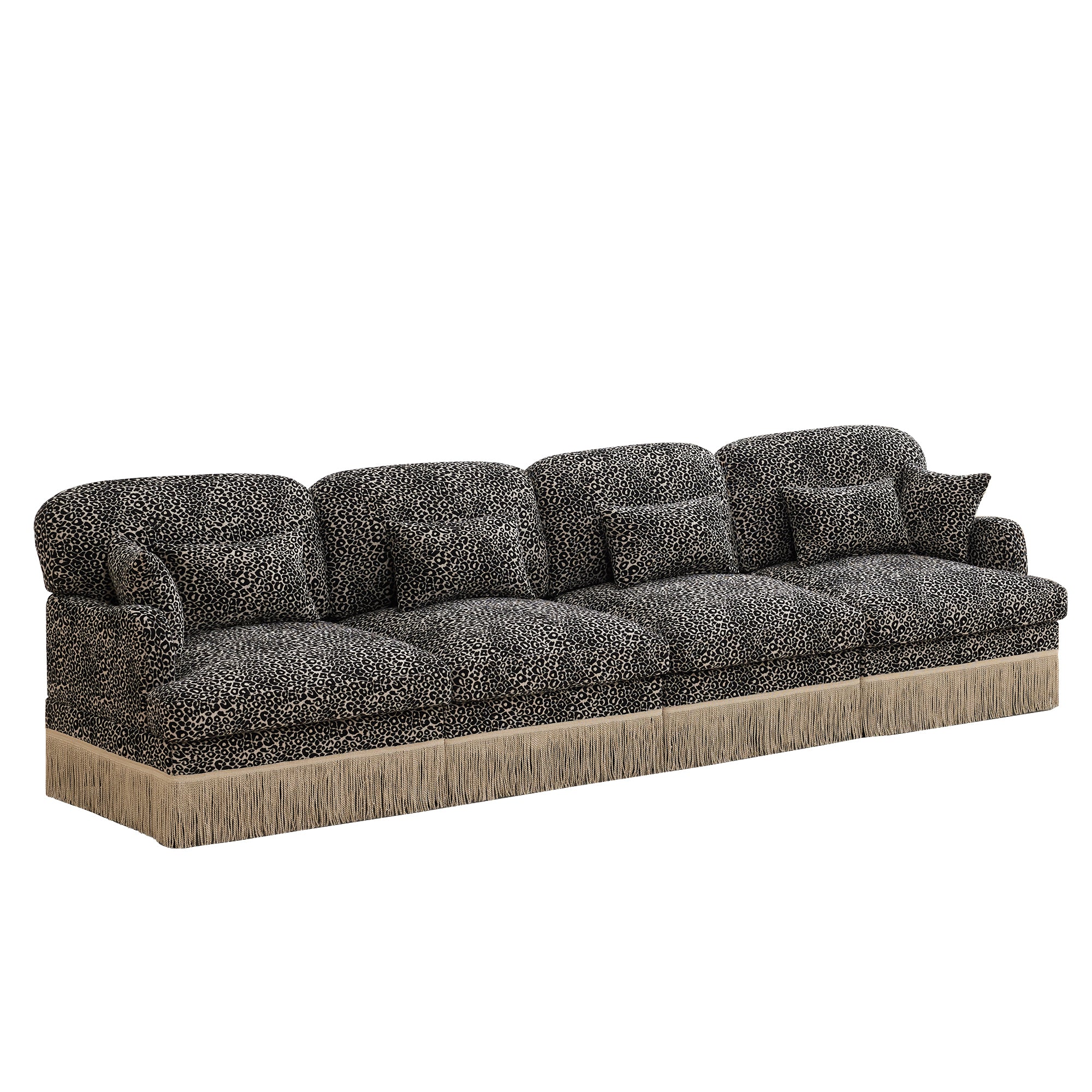 Tucson 131" Leopard Print Chenille 3-Seater Modular Sofa with Fringe Skirt