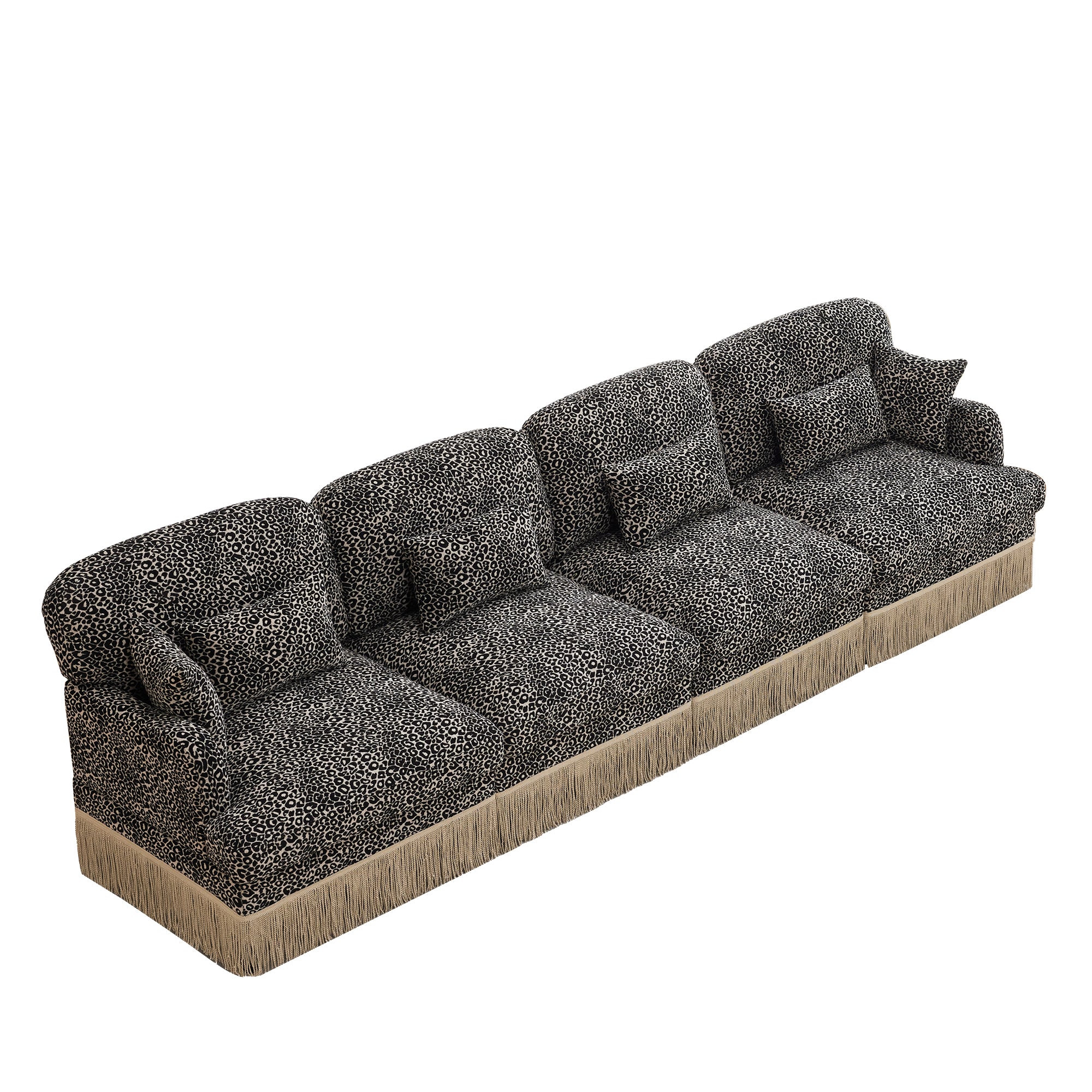 Tucson 131" Leopard Print Chenille 3-Seater Modular Sofa with Fringe Skirt