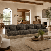 Tucson 131" Leopard Print Chenille 3-Seater Modular Sofa with Fringe Skirt