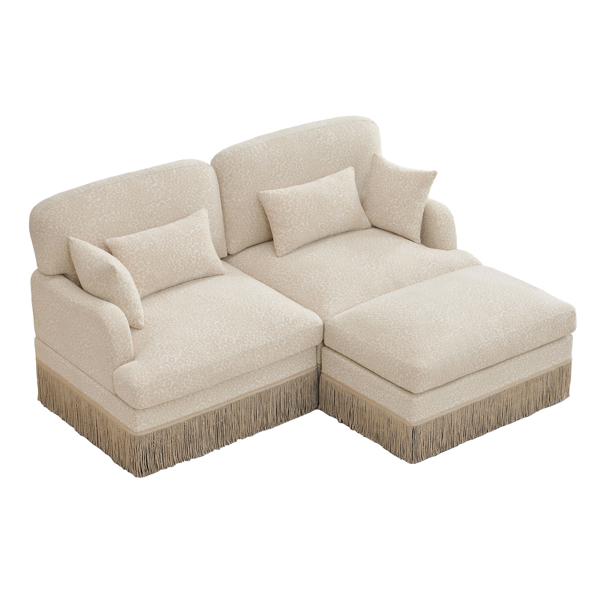 Tucson 69" Leopard Print Chenille Modular Deep Seat Loveseat Couch with Fringe Skirt
