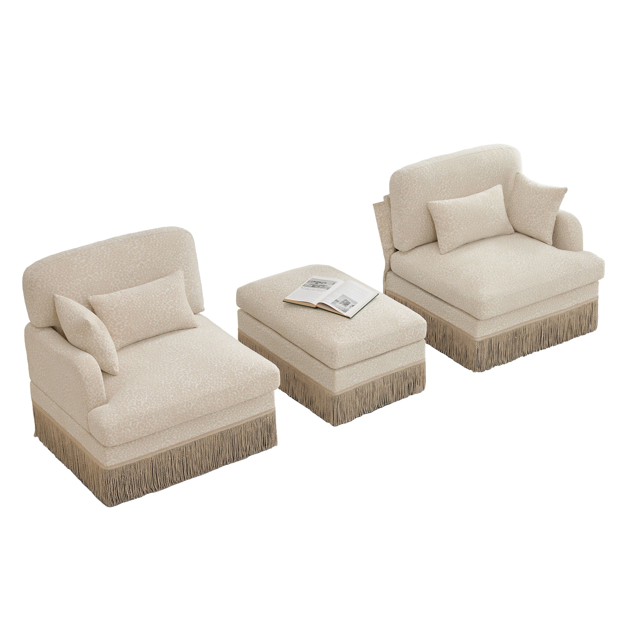Tucson 69" Leopard Print Chenille Modular Deep Seat Loveseat Couch with Fringe Skirt