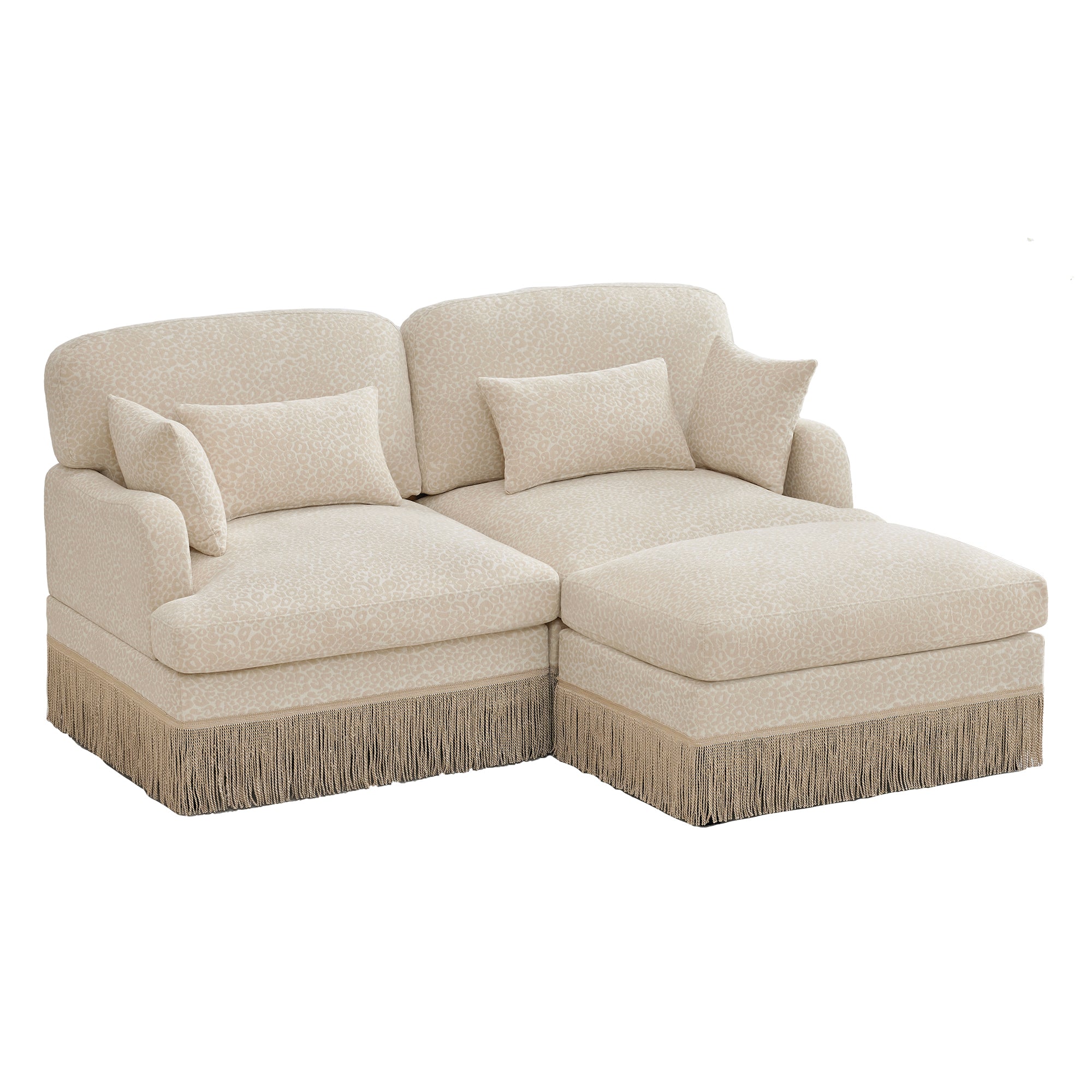 Tucson 69" Leopard Print Chenille Modular Deep Seat Loveseat Couch with Fringe Skirt