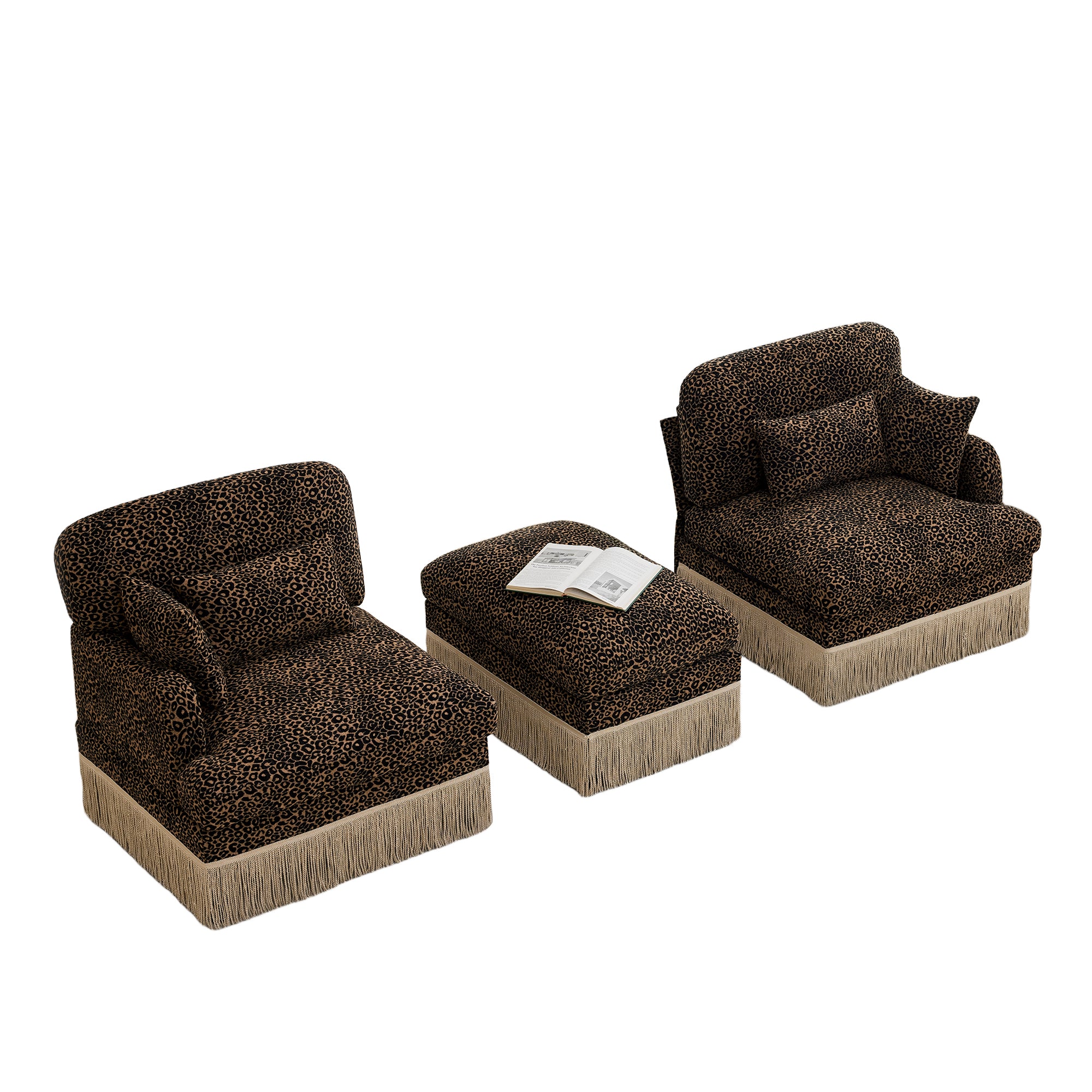 Tucson 69" Leopard Print Chenille Modular Deep Seat Loveseat Couch with Fringe Skirt
