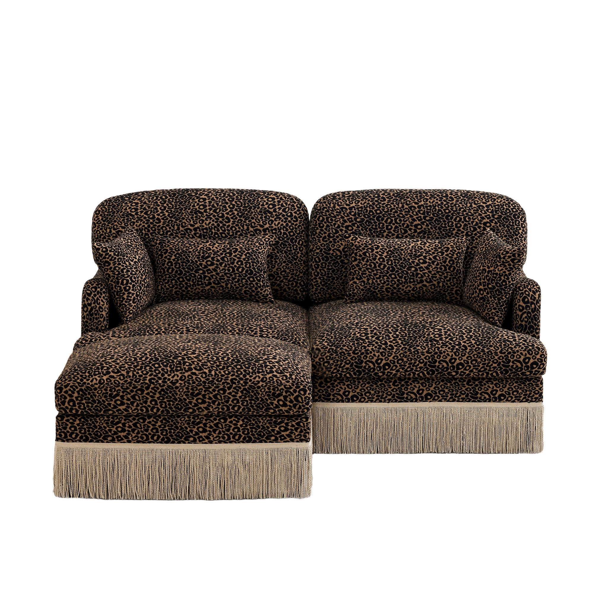 Tucson 69" Leopard Print Chenille Modular Deep Seat Loveseat Couch with Fringe Skirt