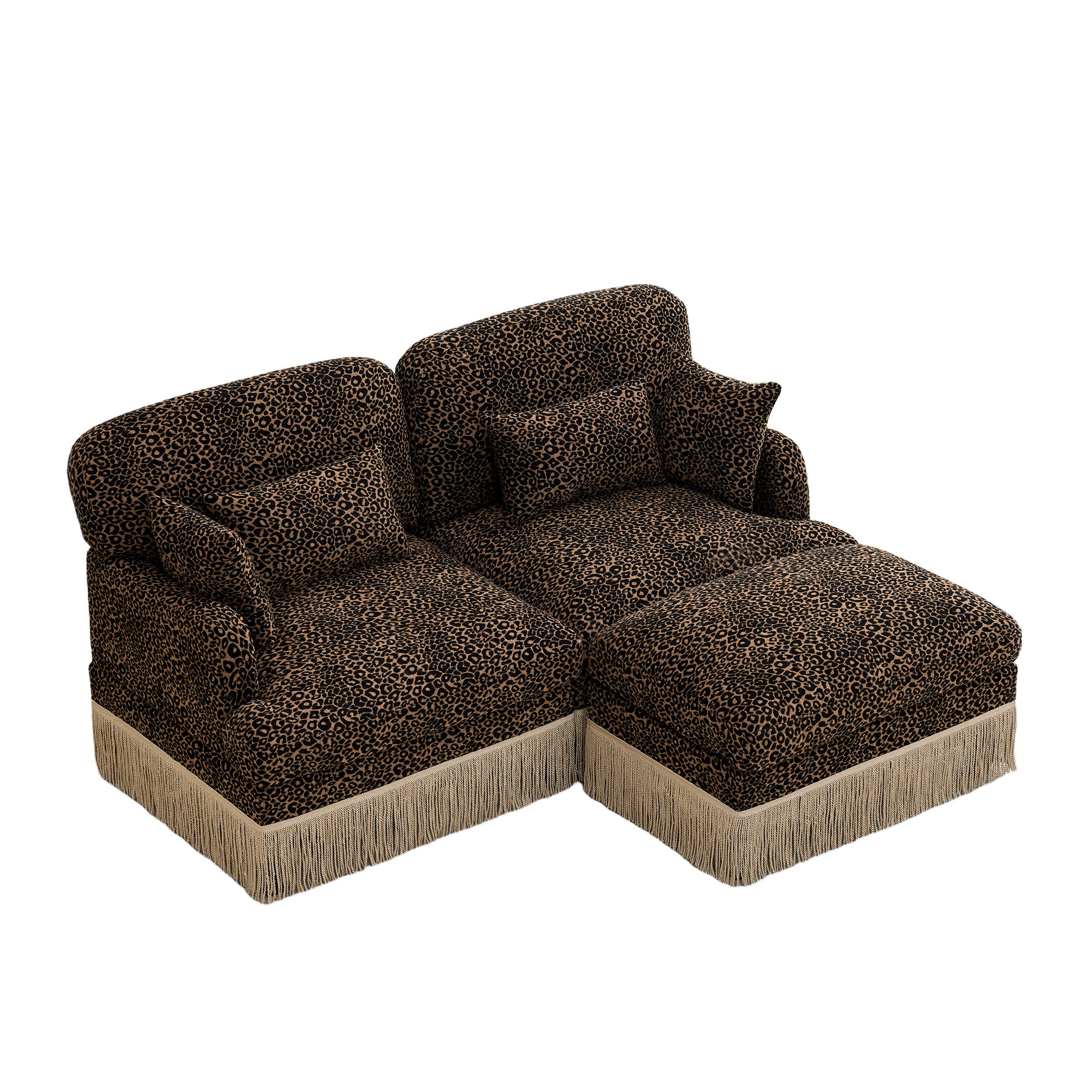 Tucson 69" Leopard Print Chenille Modular Deep Seat Loveseat Couch with Fringe Skirt