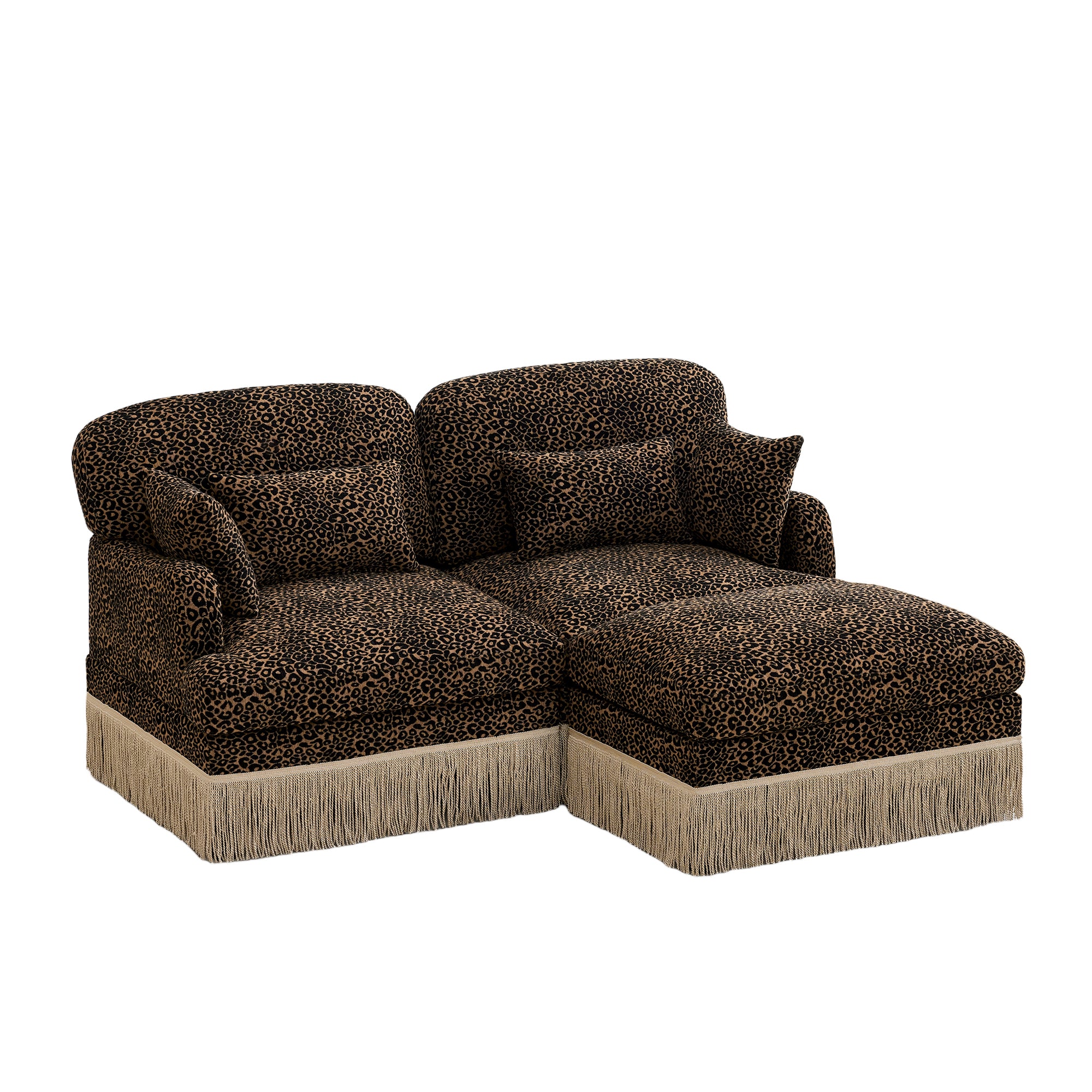 Tucson 69" Leopard Print Chenille Modular Deep Seat Loveseat Couch with Fringe Skirt