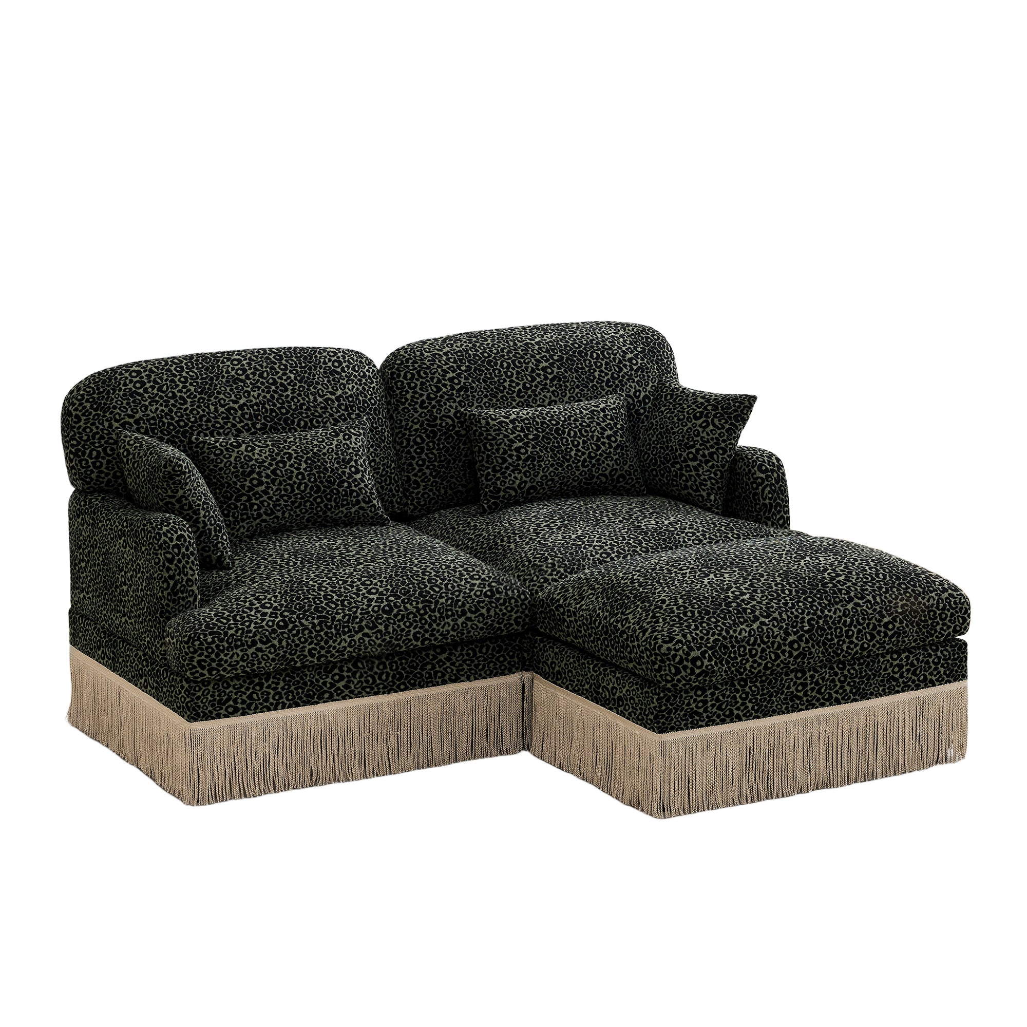 Tucson 69" Leopard Print Chenille Modular Deep Seat Loveseat Couch with Fringe Skirt