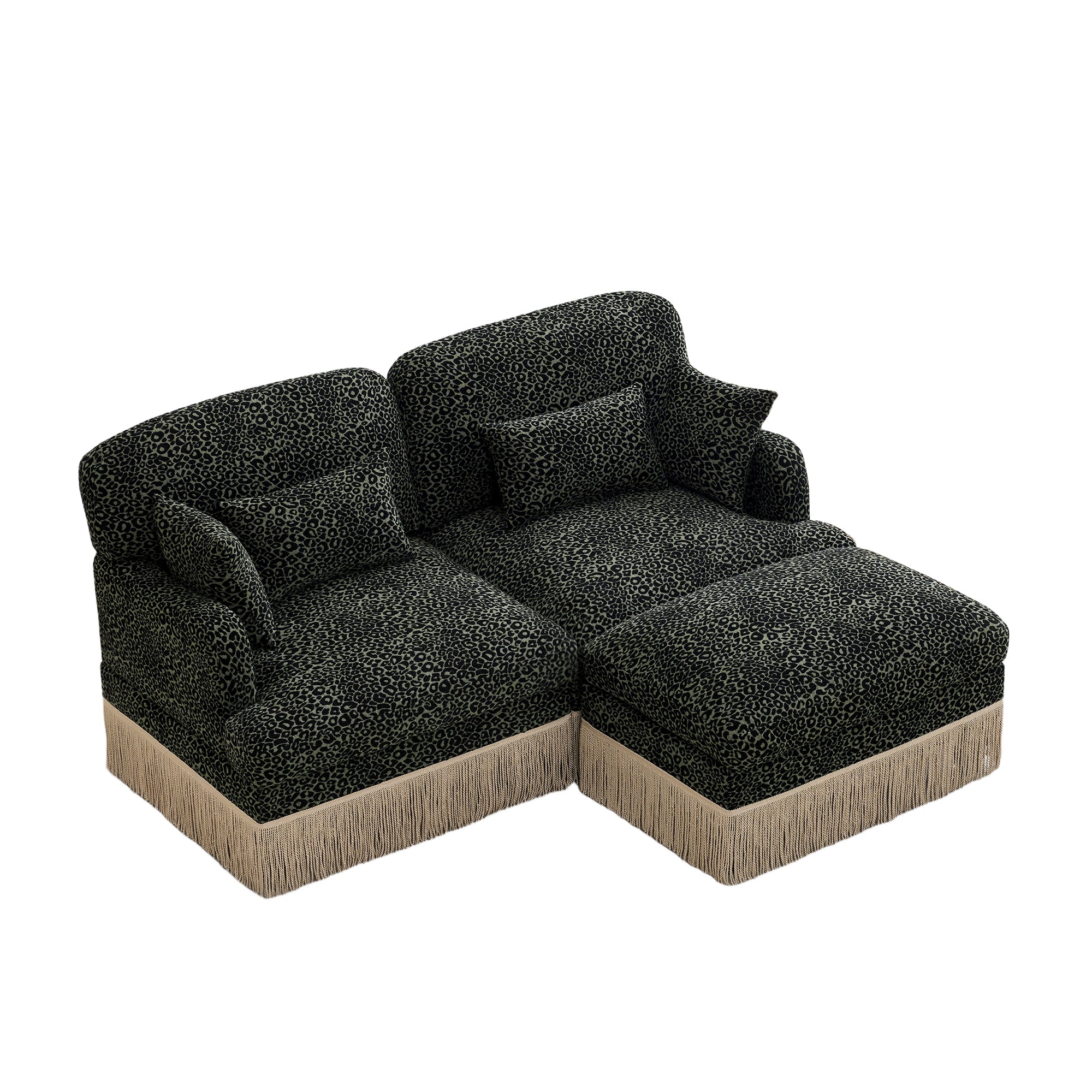 Tucson 69" Leopard Print Chenille Modular Deep Seat Loveseat Couch with Fringe Skirt