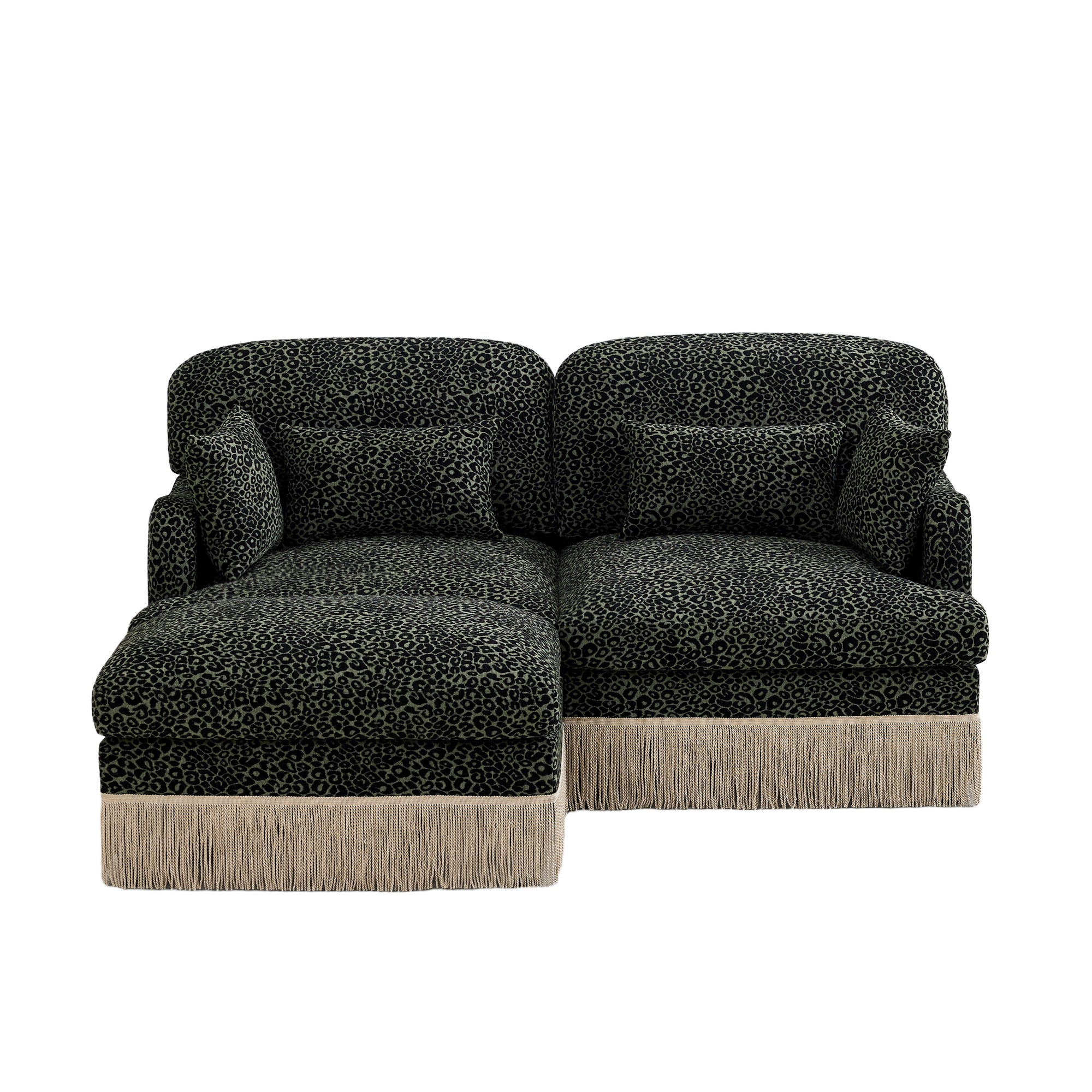 Tucson 69" Leopard Print Chenille Modular Deep Seat Loveseat Couch with Fringe Skirt