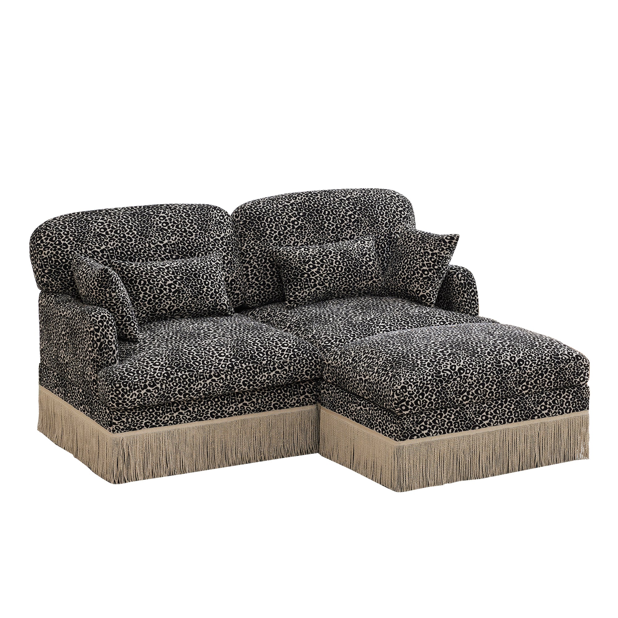 Tucson 69" Leopard Print Chenille Modular Deep Seat Loveseat Couch with Fringe Skirt