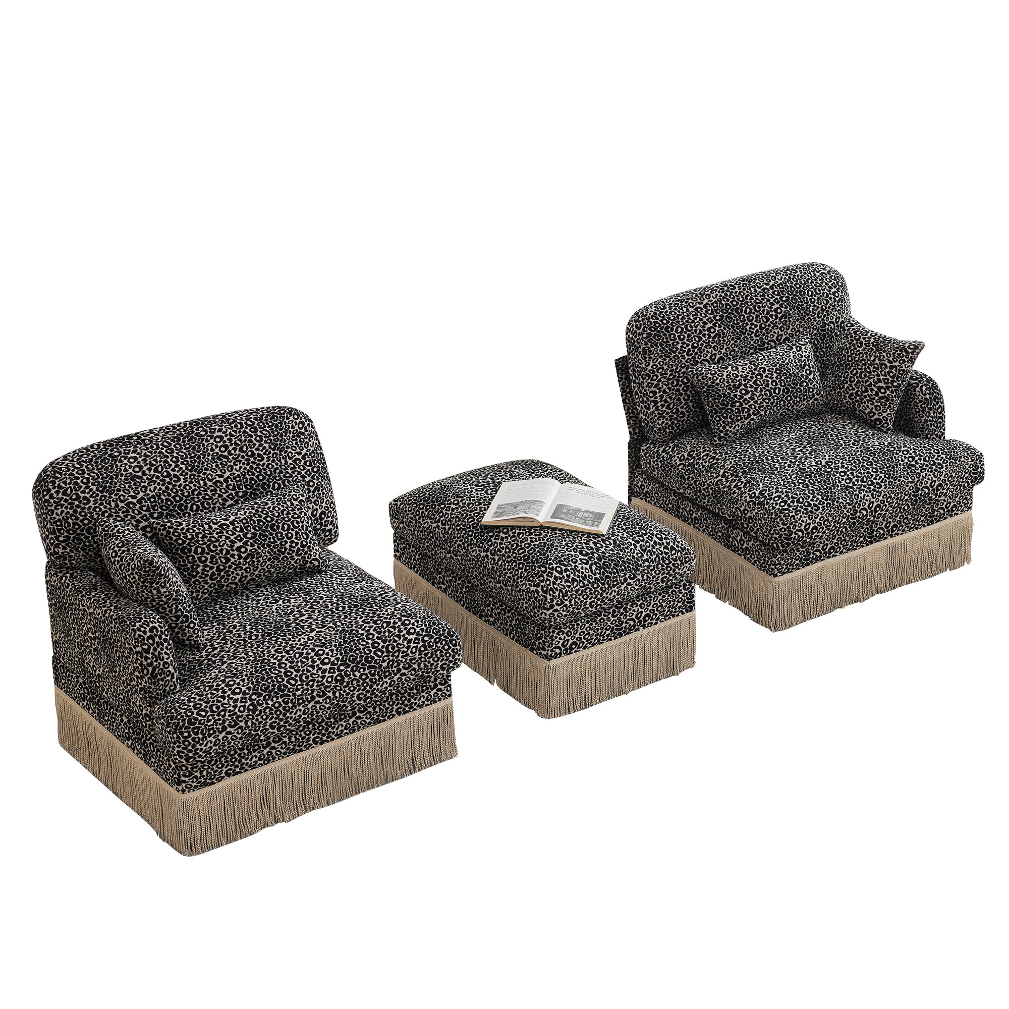 Tucson 69" Leopard Print Chenille Modular Deep Seat Loveseat Couch with Fringe Skirt
