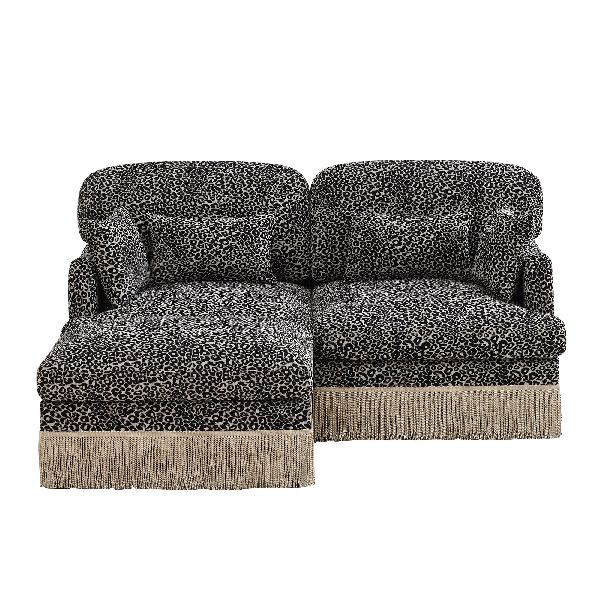Tucson 69" Leopard Print Chenille Modular Deep Seat Loveseat Couch with Fringe Skirt