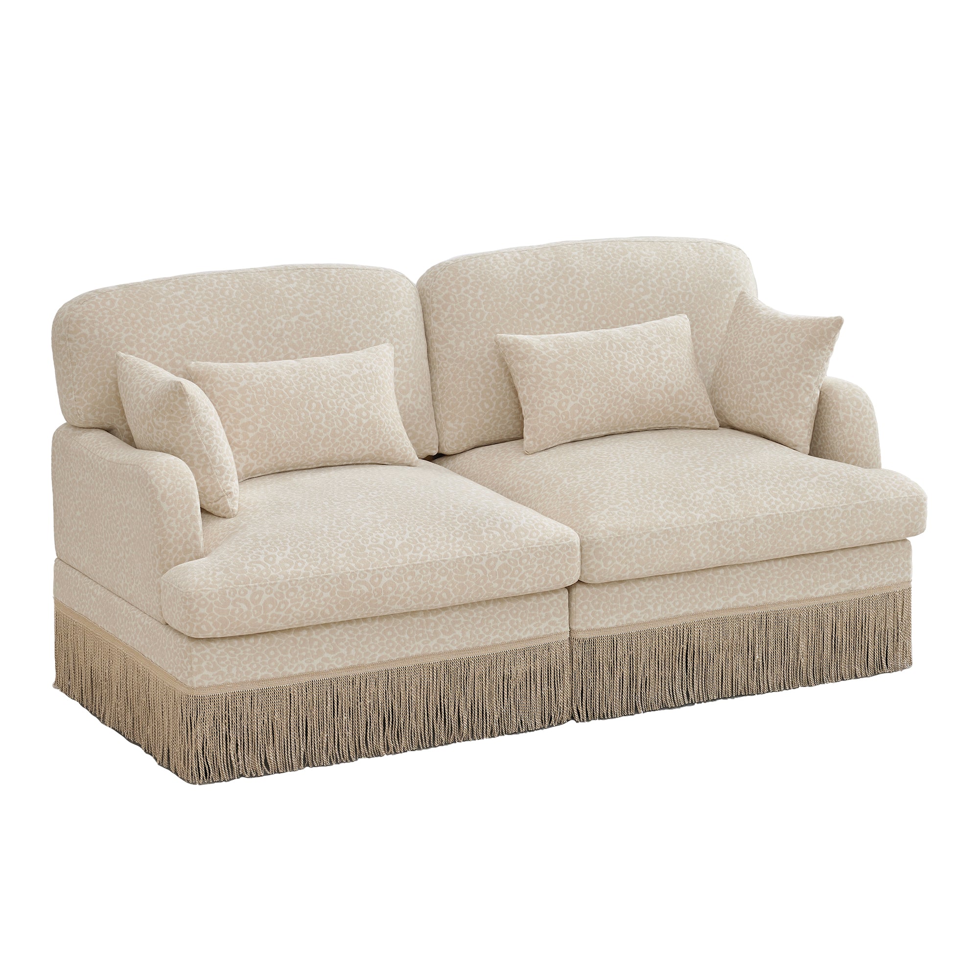 Tucson 69" Leopard Print Chenille Modular Deep Seat Loveseat Couch with Fringe Skirt