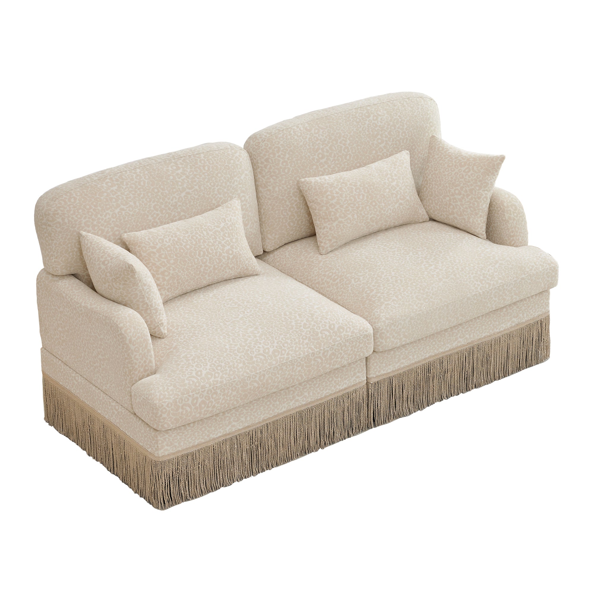 Tucson 69" Leopard Print Chenille Modular Deep Seat Loveseat Couch with Fringe Skirt