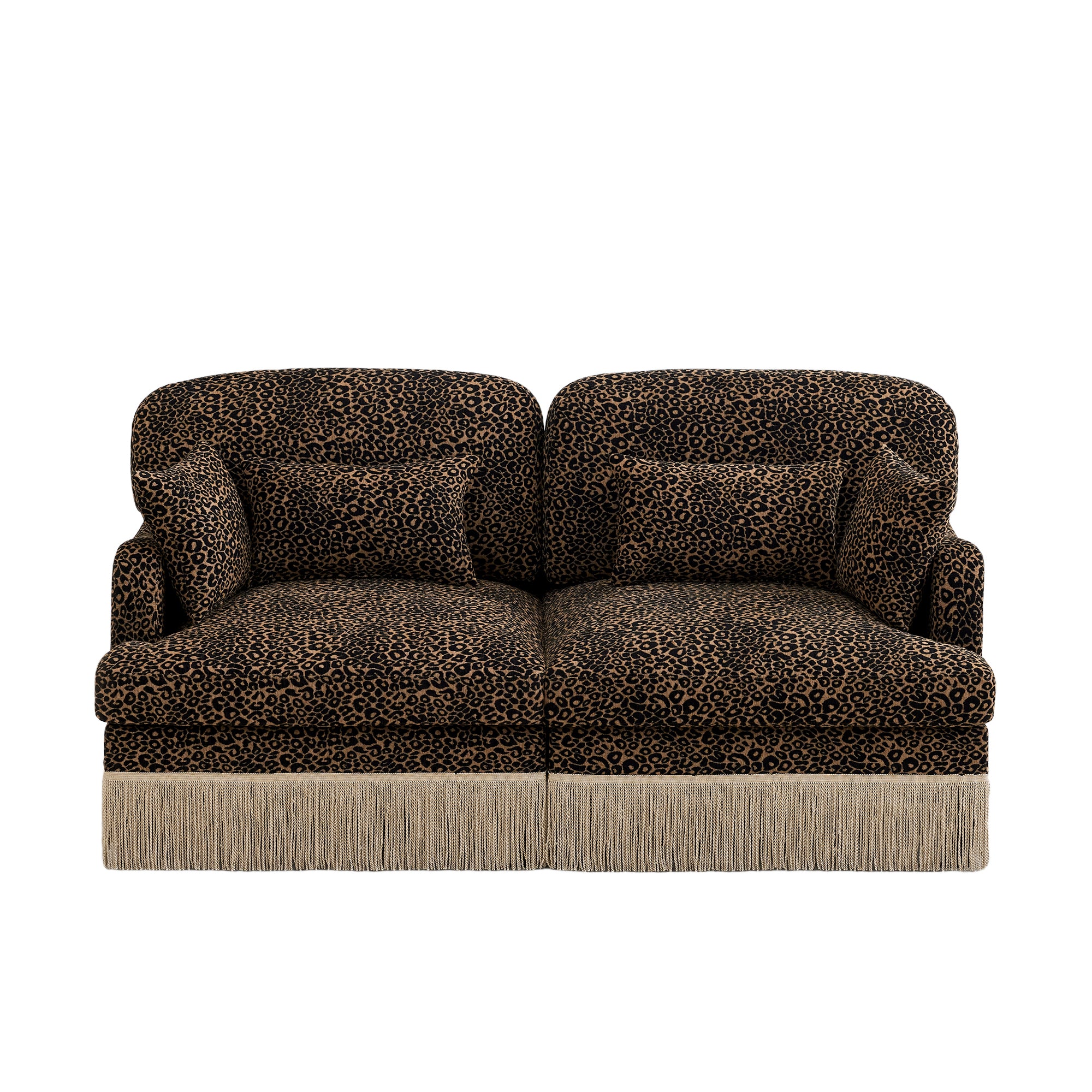 Tucson 69" Leopard Print Chenille Modular Deep Seat Loveseat Couch with Fringe Skirt