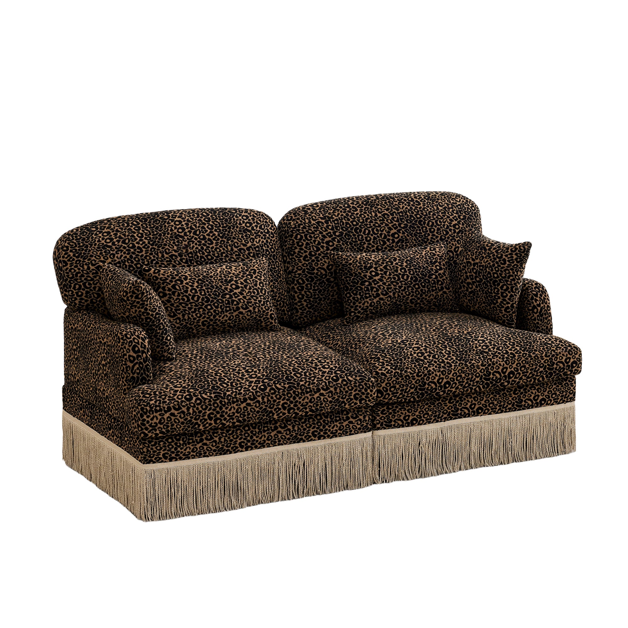 Tucson 69" Leopard Print Chenille Modular Deep Seat Loveseat Couch with Fringe Skirt