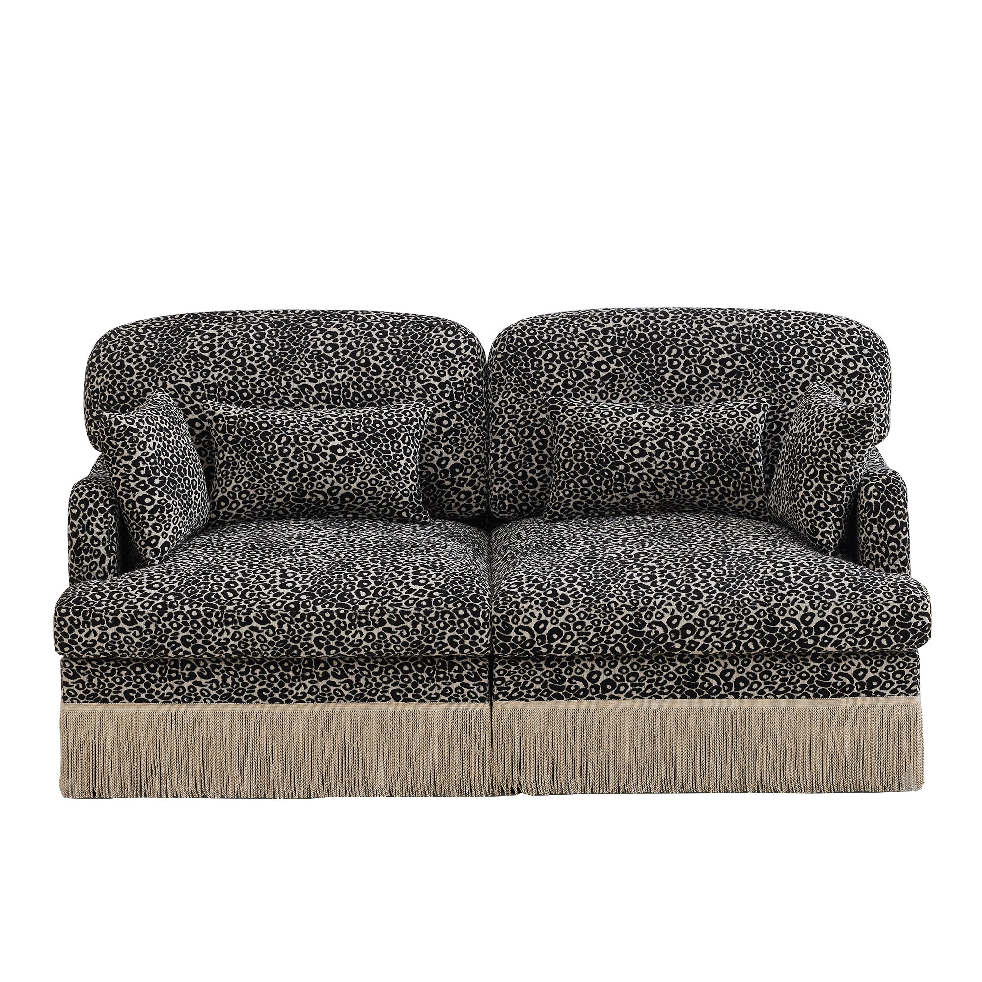 Tucson 69" Leopard Print Chenille Modular Deep Seat Loveseat Couch with Fringe Skirt