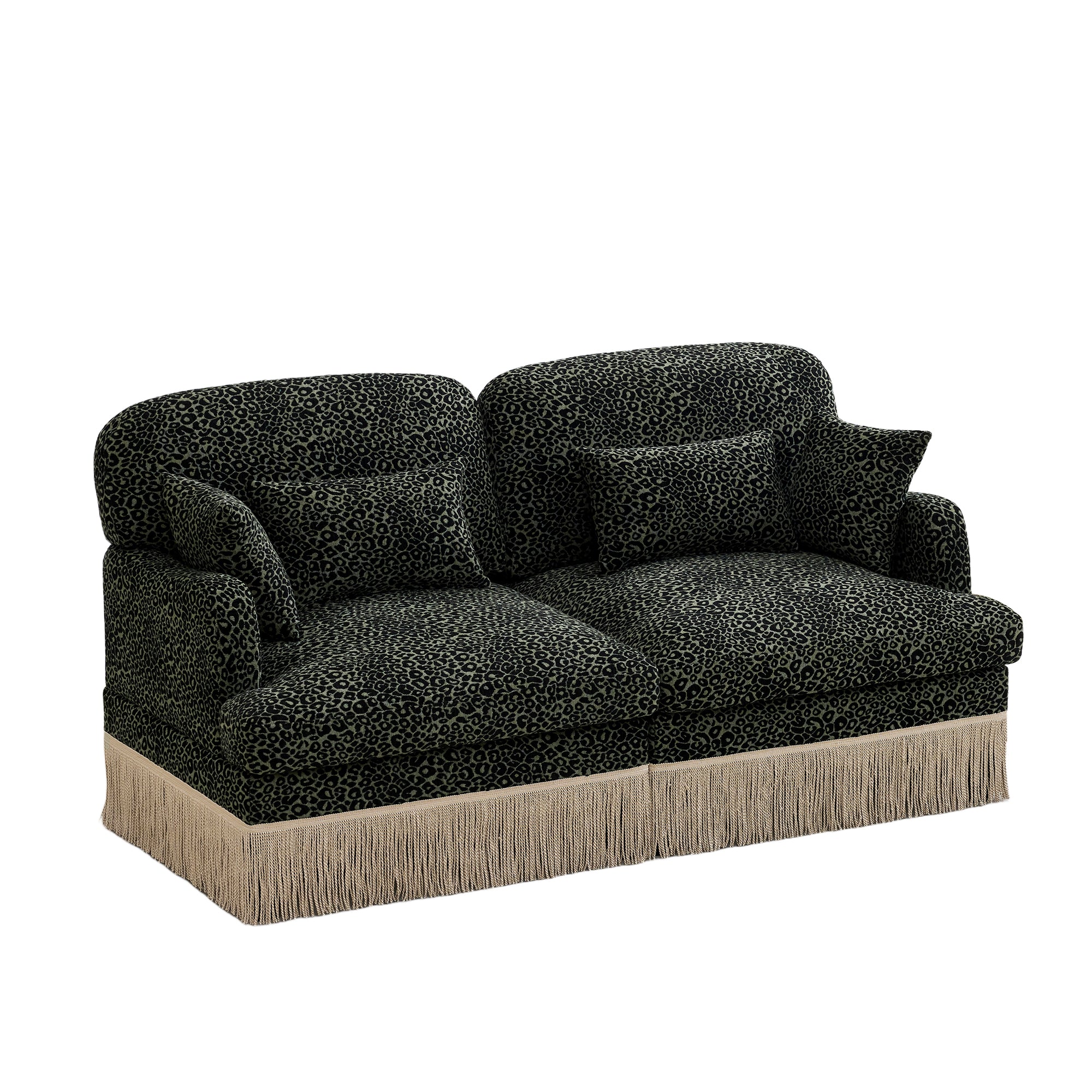 Tucson 69" Leopard Print Chenille Modular Deep Seat Loveseat Couch with Fringe Skirt