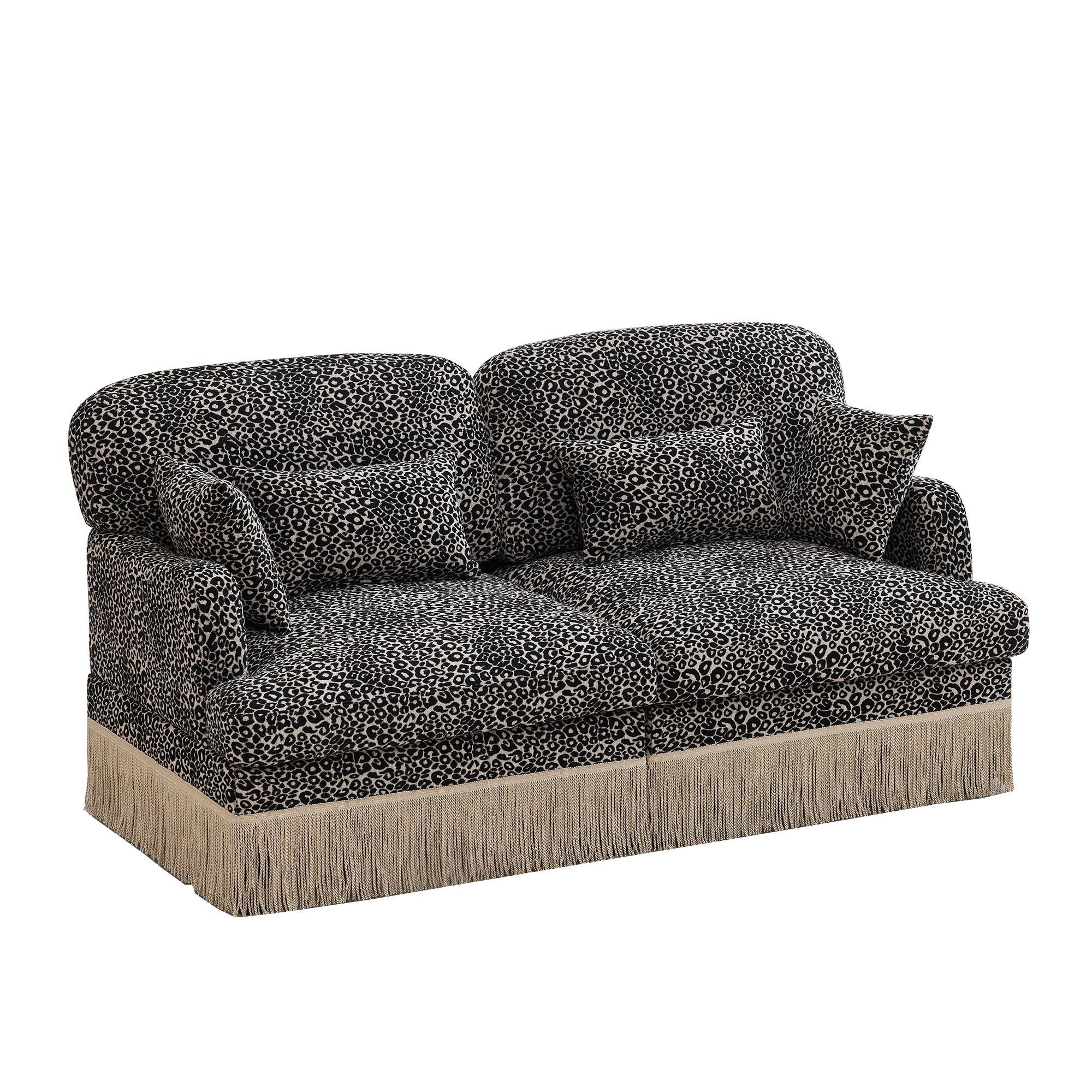Tucson 69" Leopard Print Chenille Modular Deep Seat Loveseat Couch with Fringe Skirt