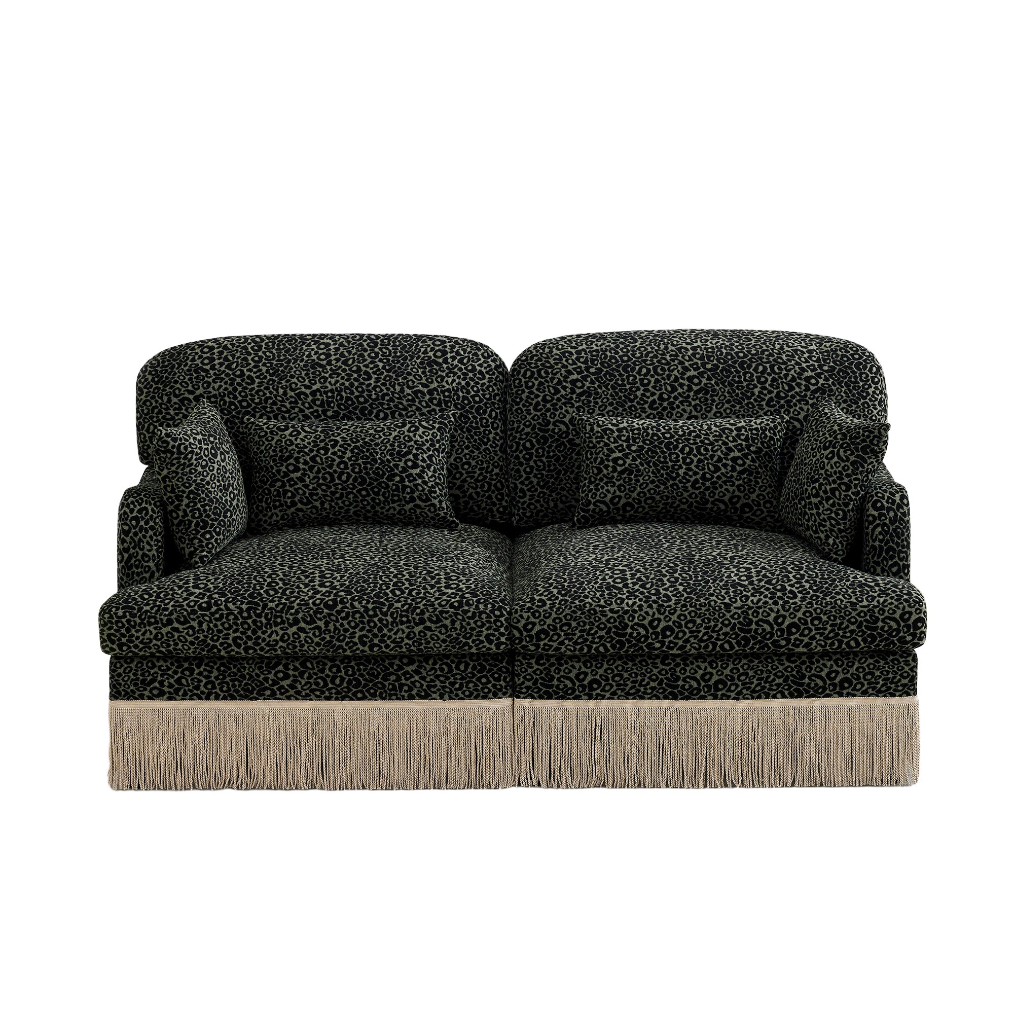 Tucson 69" Leopard Print Chenille Modular Deep Seat Loveseat Couch with Fringe Skirt