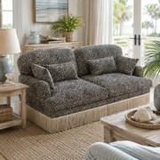 Tucson 69" Leopard Print Chenille Modular Deep Seat Loveseat Couch with Fringe Skirt