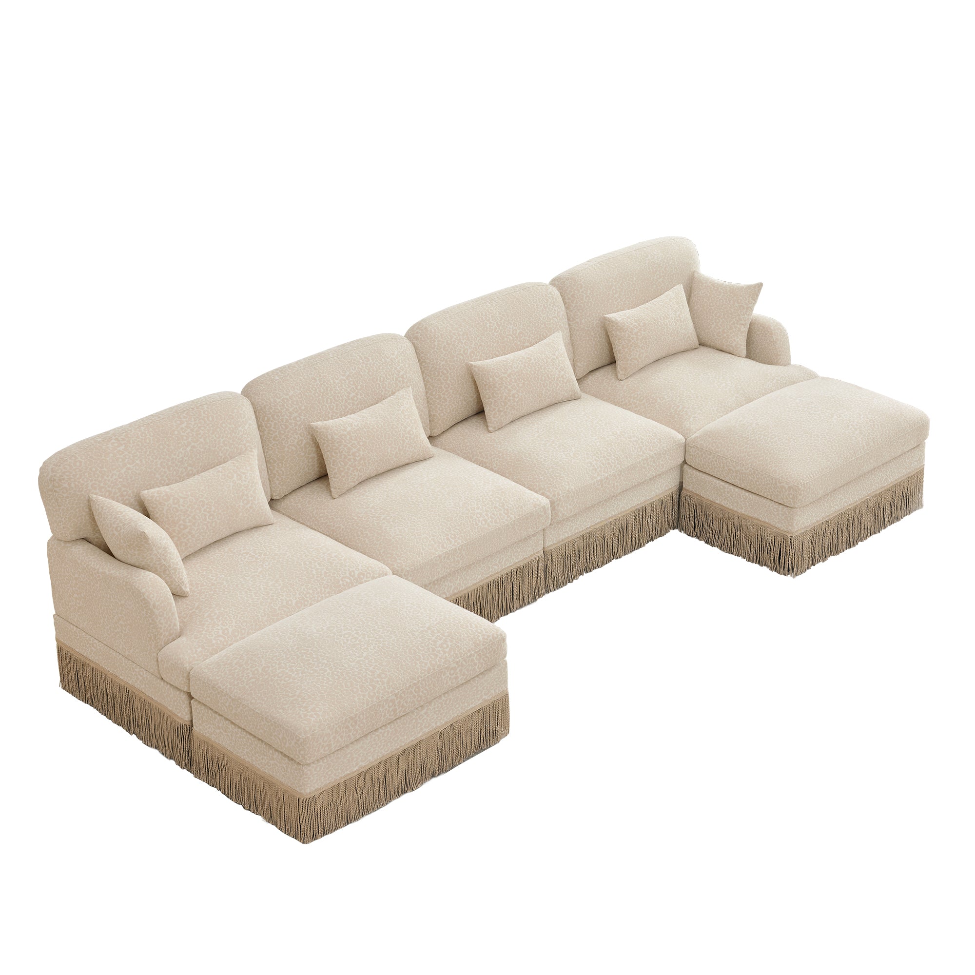 Tucson beige chenille sectional sofa showing angled overhead isolated u shaped sofa image on white background