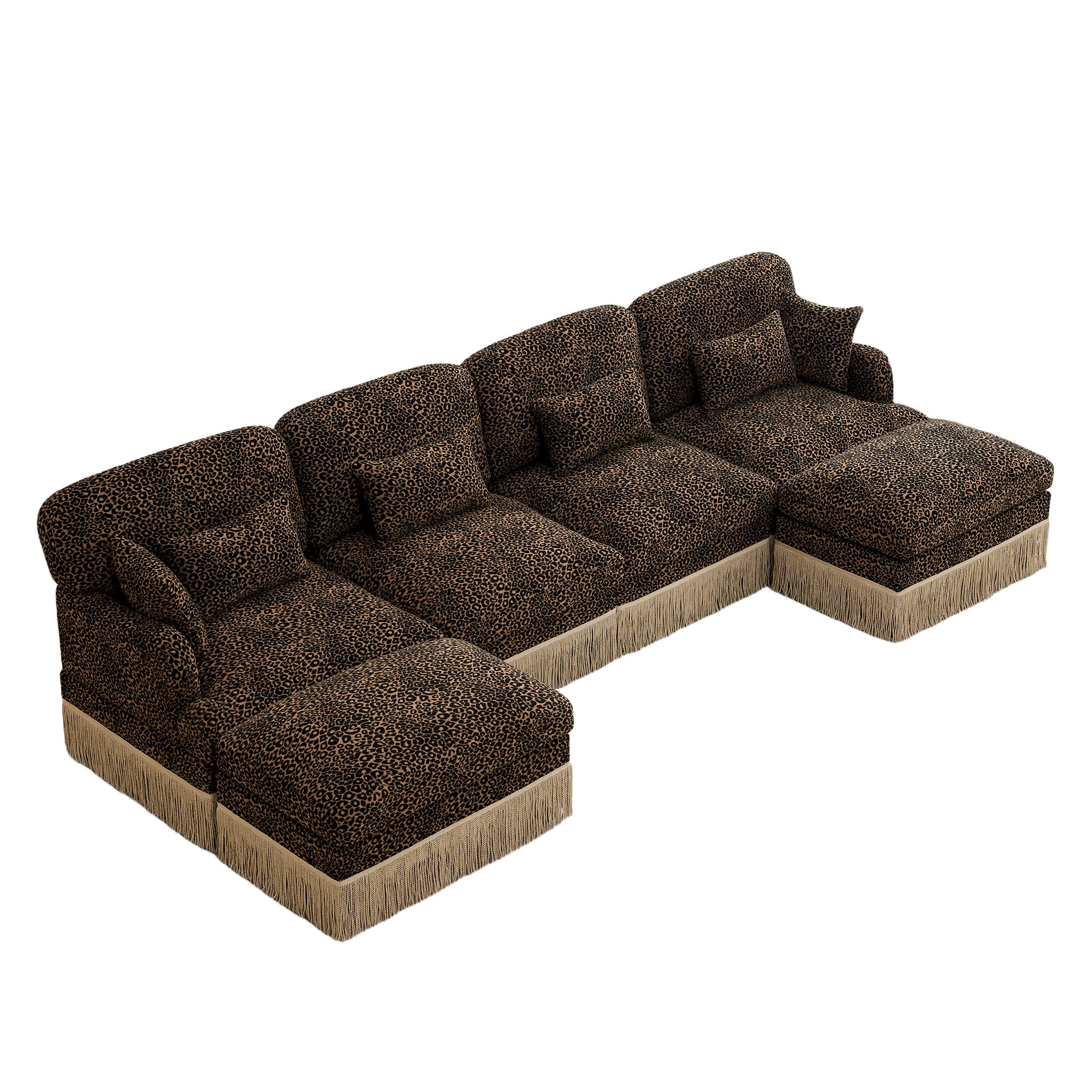 Tucson brown leopard print modular sofa showing angled overhead isolated u shaped sectional image on white background