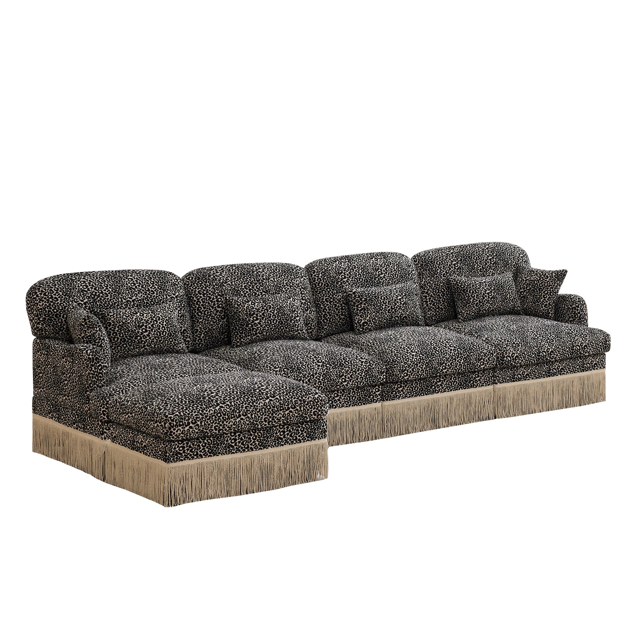 Tucson khaki grey leopard print sectional sofa on white background