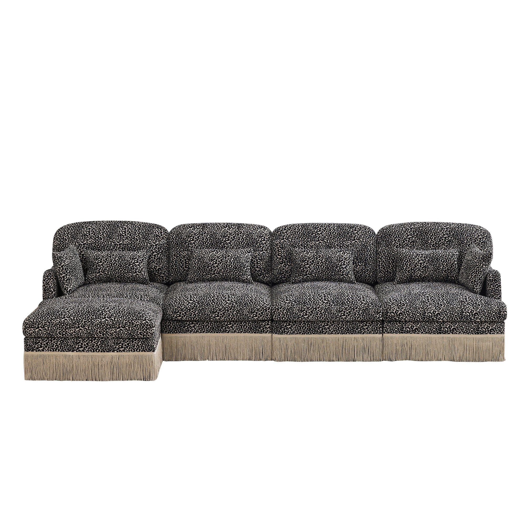 Tucson khaki grey leopard print sectional sofa front view on white background
