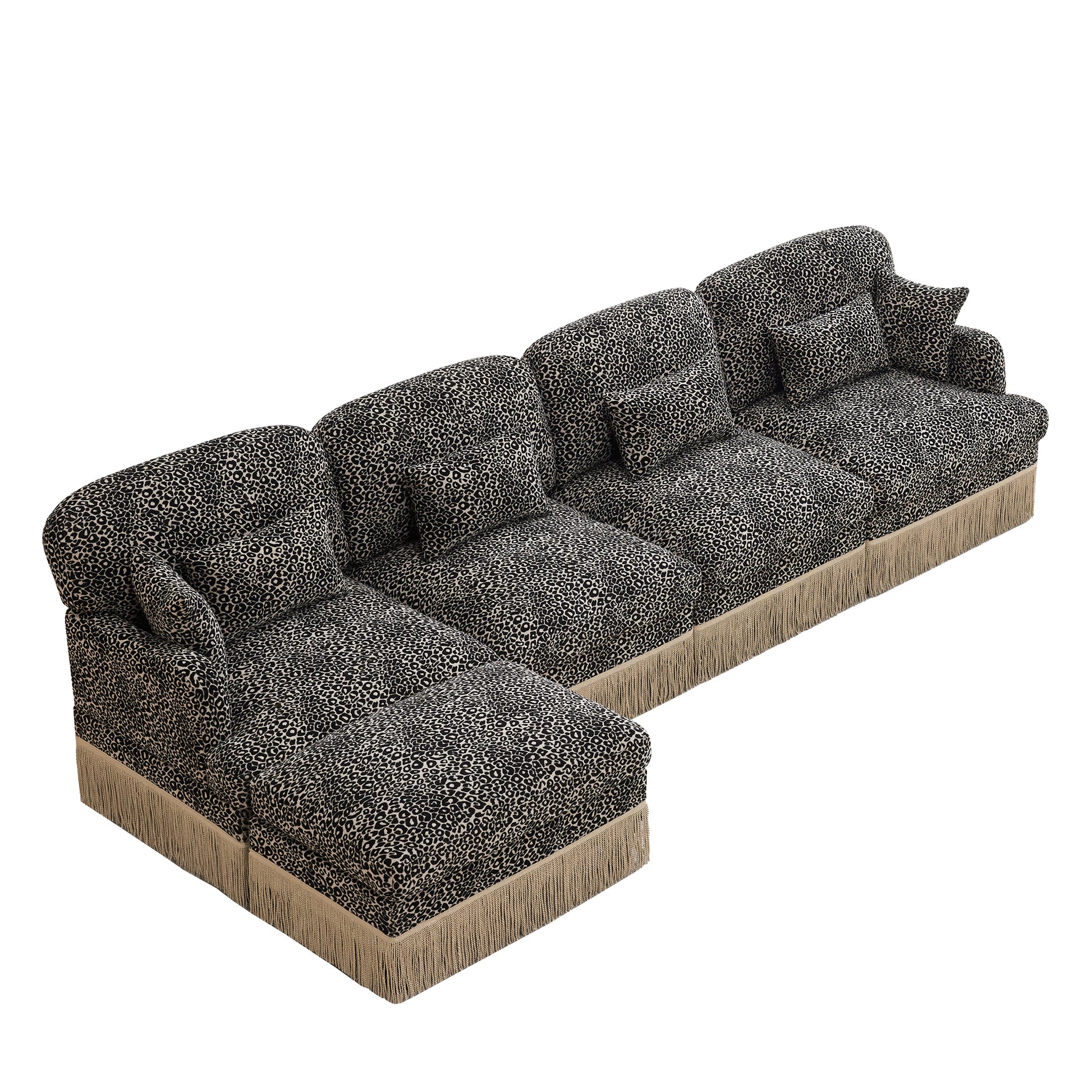 Tucson khaki grey leopard print sectional sofa angled view on white background
