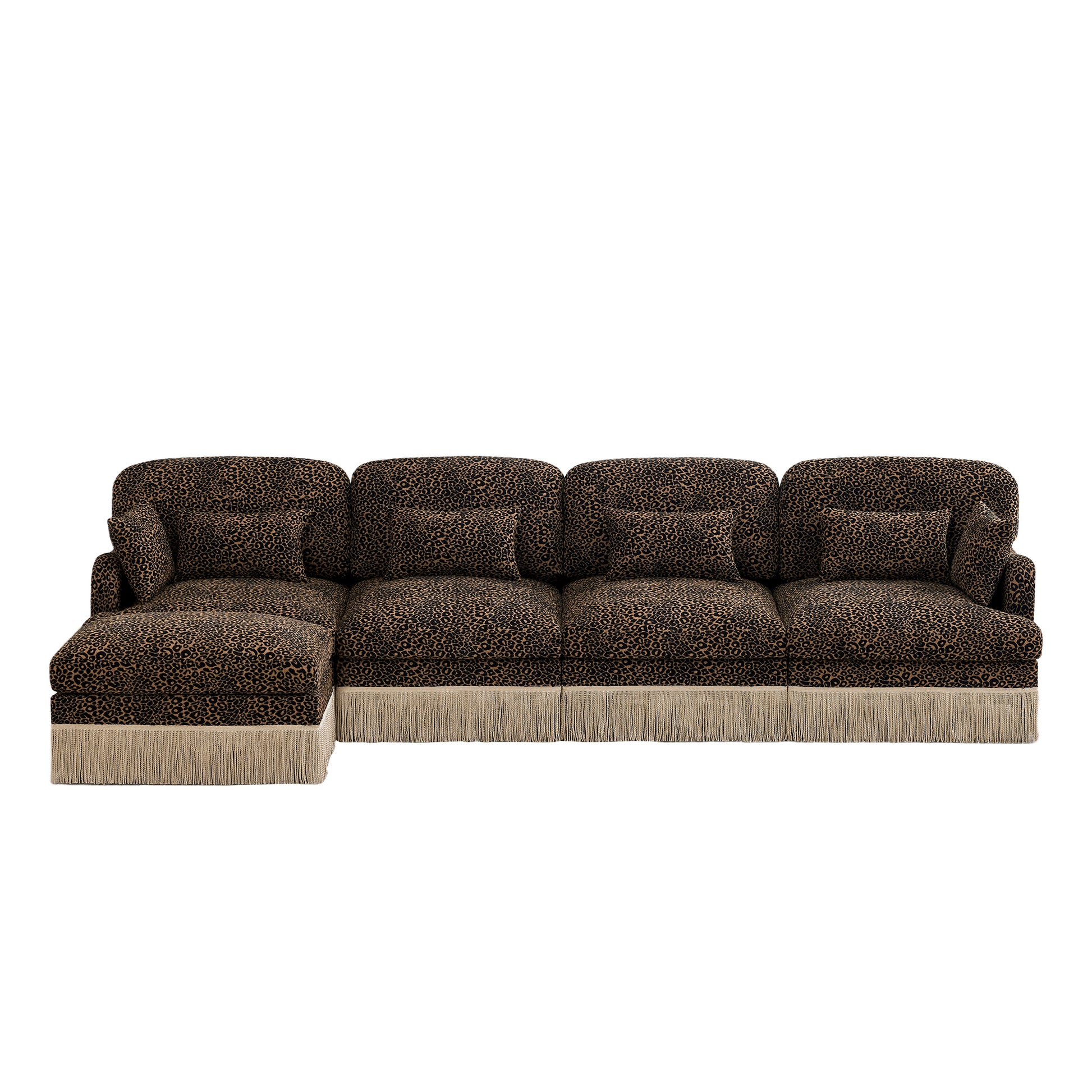 Tucson leopard print sectional sofa front view on white background