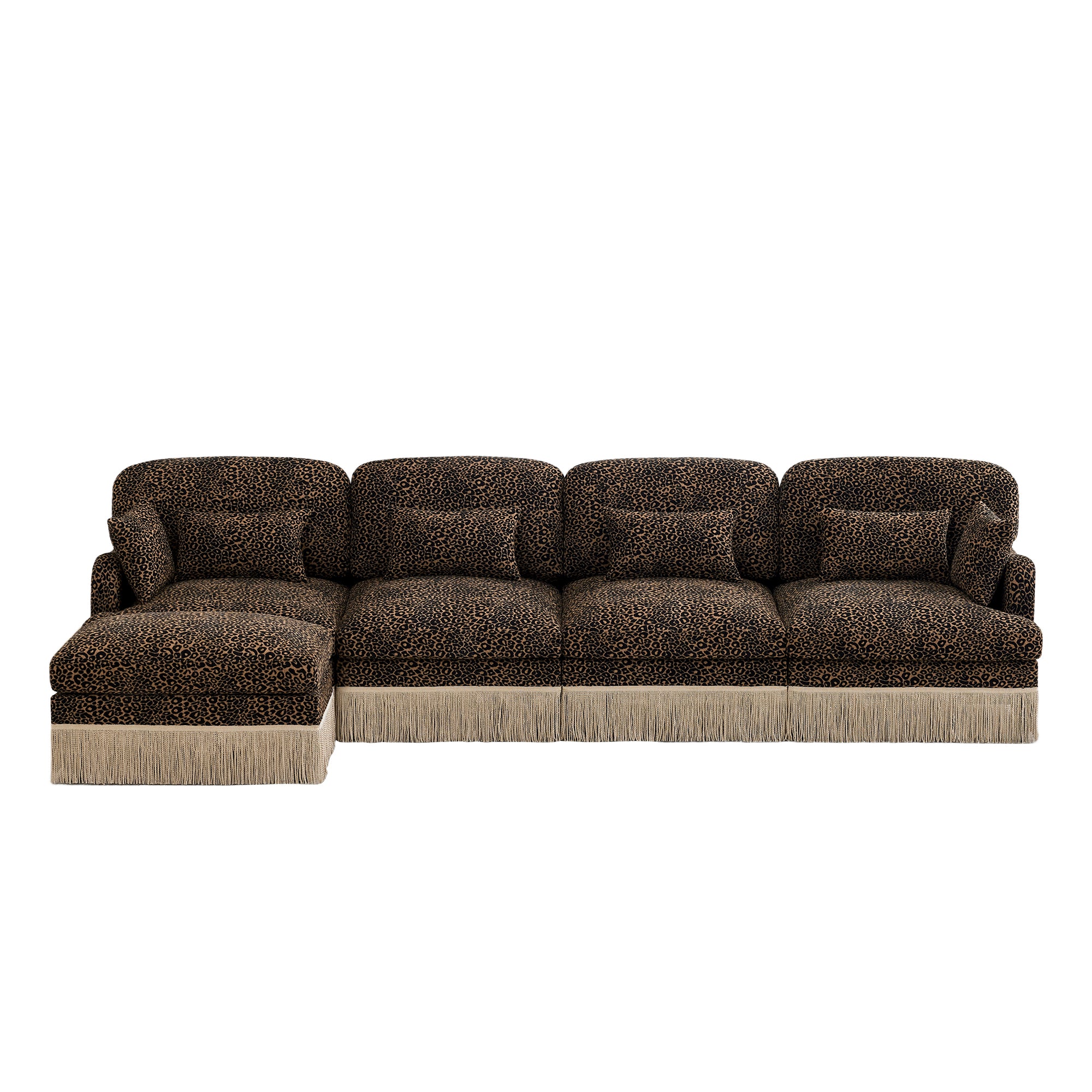 Tucson leopard print sectional sofa front view on white background