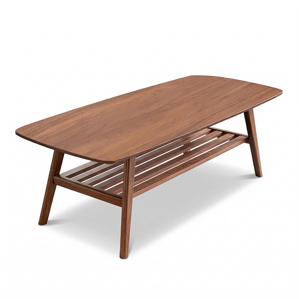 Tuscany walnut coffee table showing front angled product view on white background