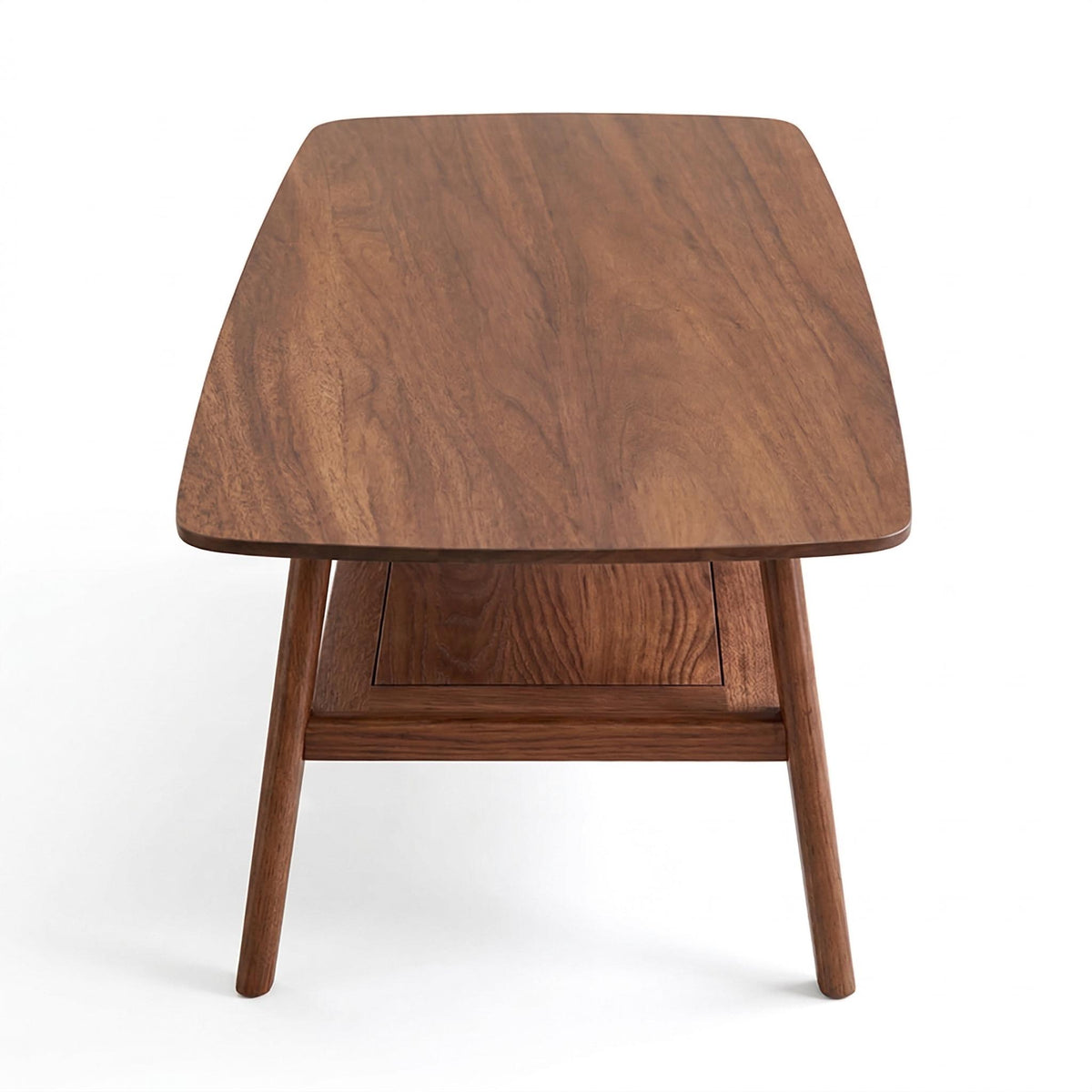 Tuscany walnut coffee table showing end view isolated on white background