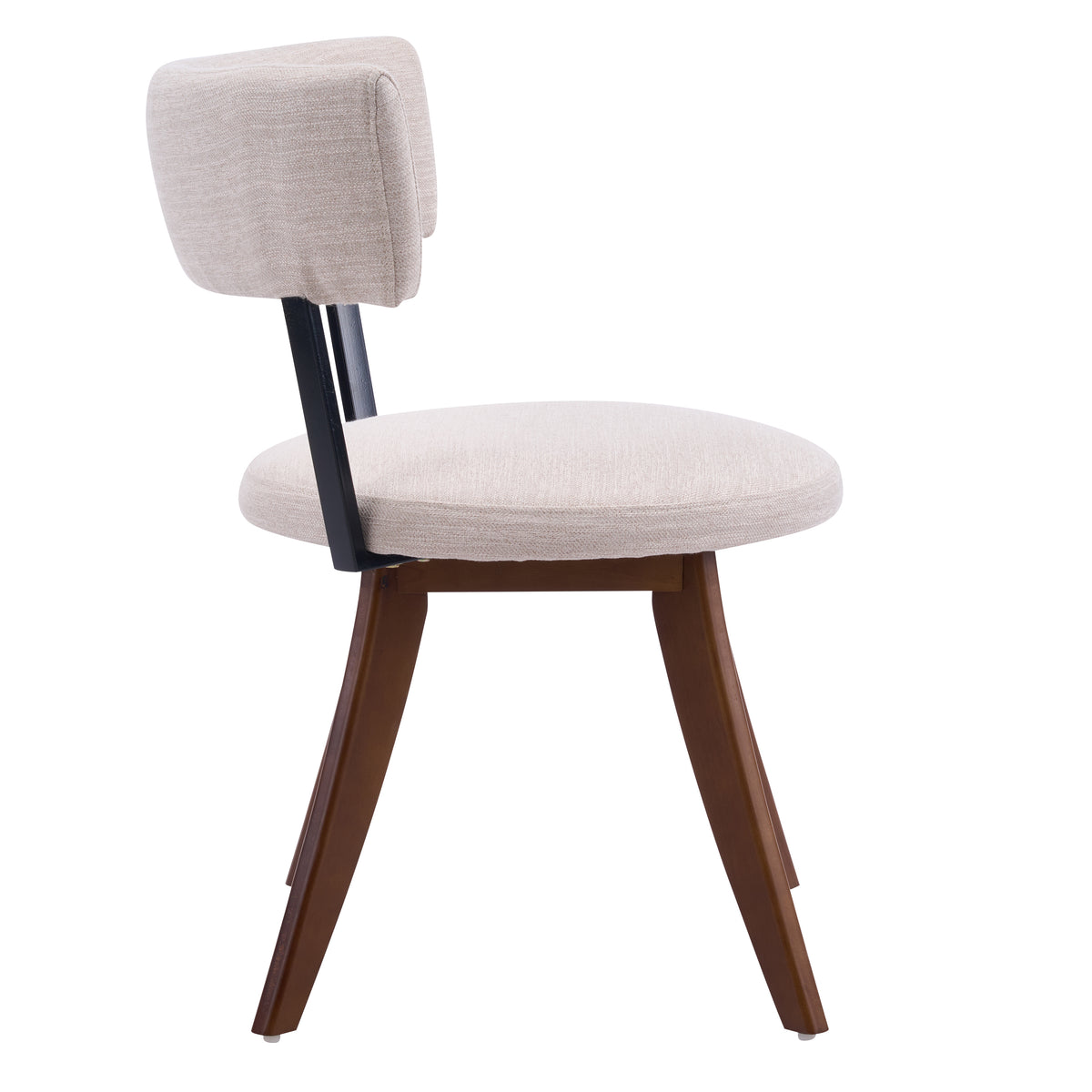 Vanern brown dining chair side view with curved back and dark solid wood base on white background