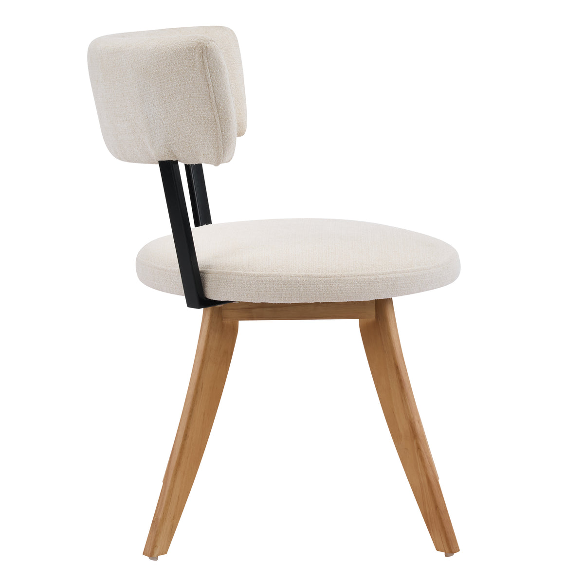 Vanern oak dining chair side view with curved back and solid wood base on white background