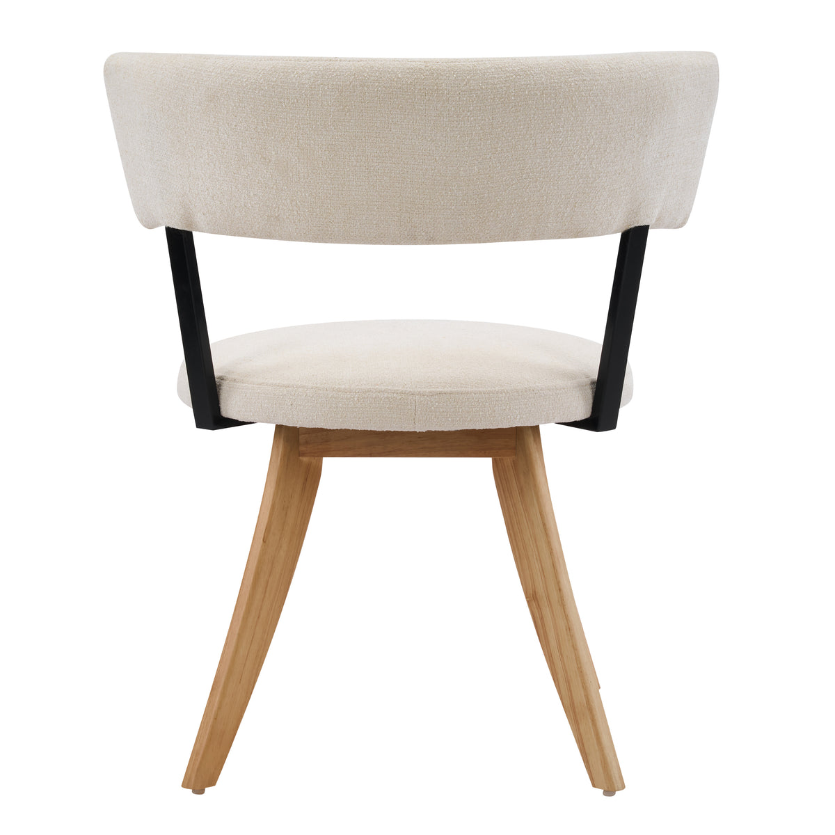 Vanern oak dining chair rear view with curved back and solid wood base on white background