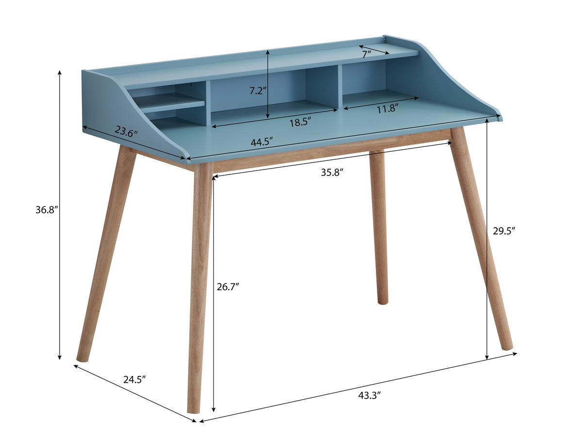 Vantaa blue writing desk showing dimensions