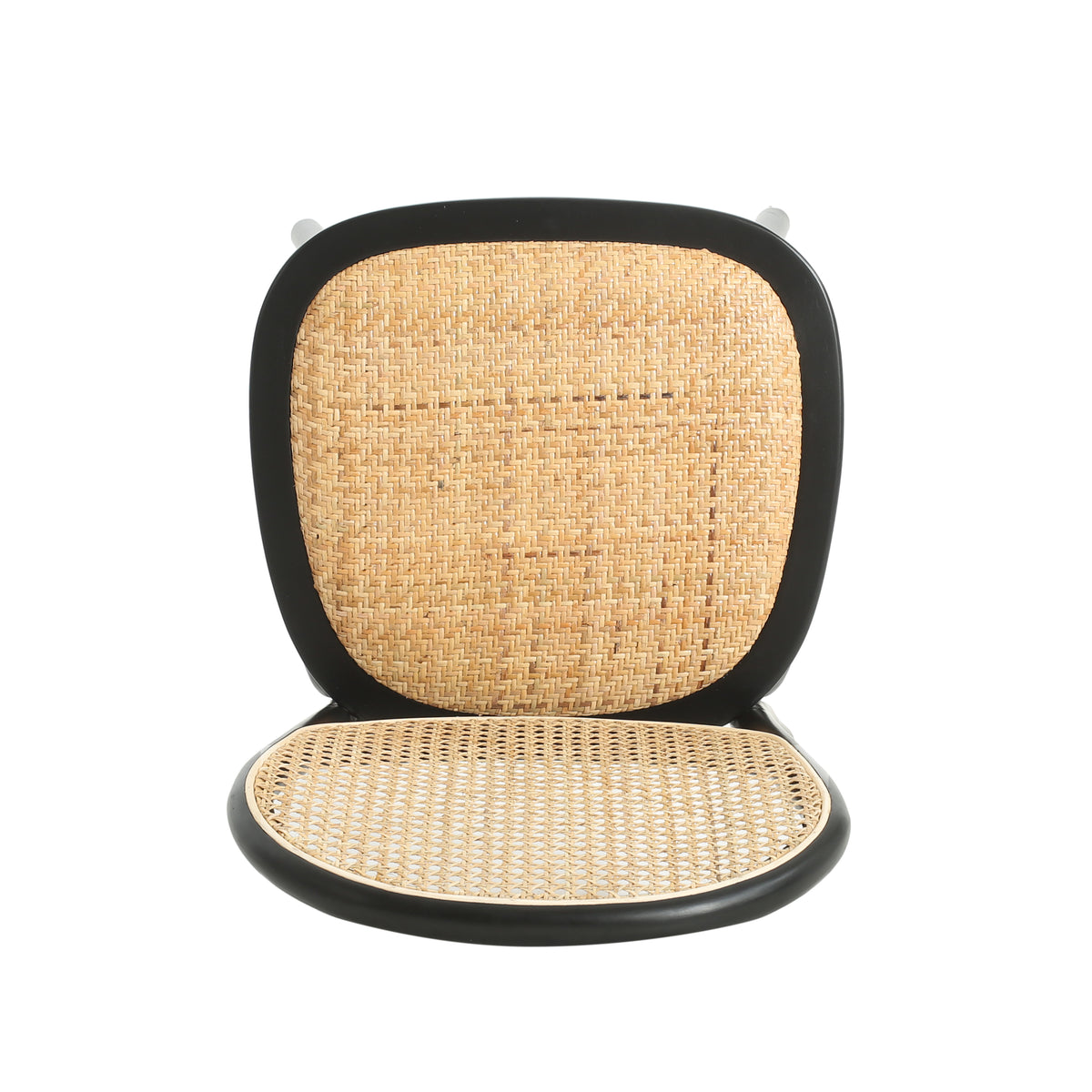 Vattern black dining chair close-up of the upholstered seat cushion and bentwood frame