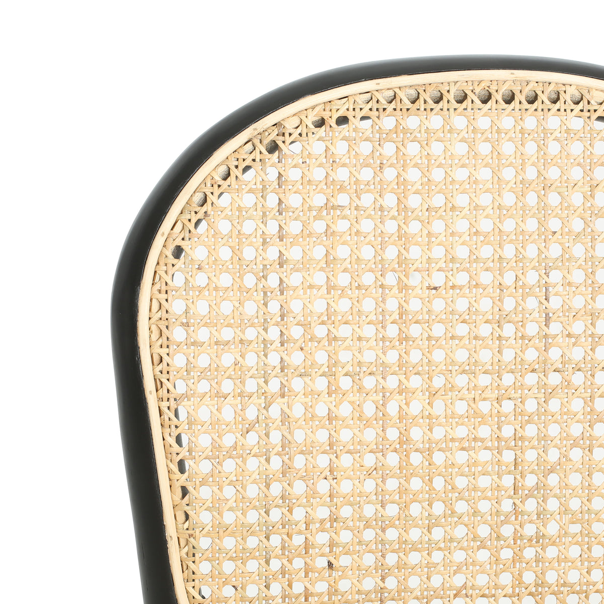 Vattern black dining chair close-up of the handwoven rattan cane backrest