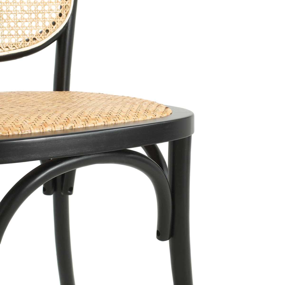 Vattern black dining chair close-up of the bentwood leg and lower frame detail