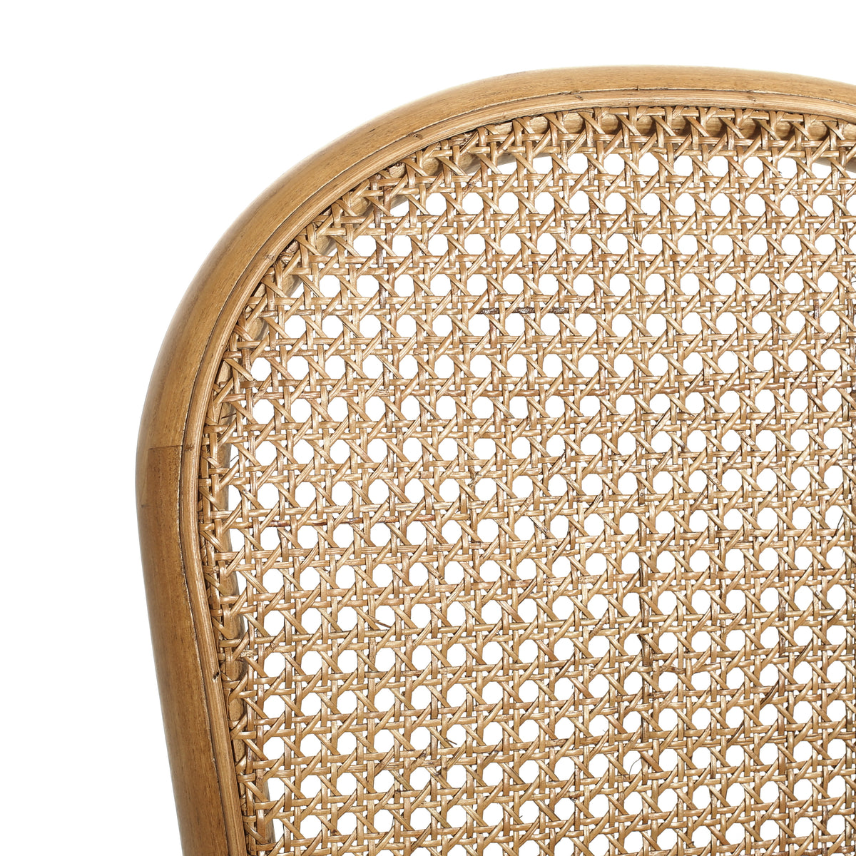 Vattern brown dining chair close-up of the cane backrest and bentwood frame