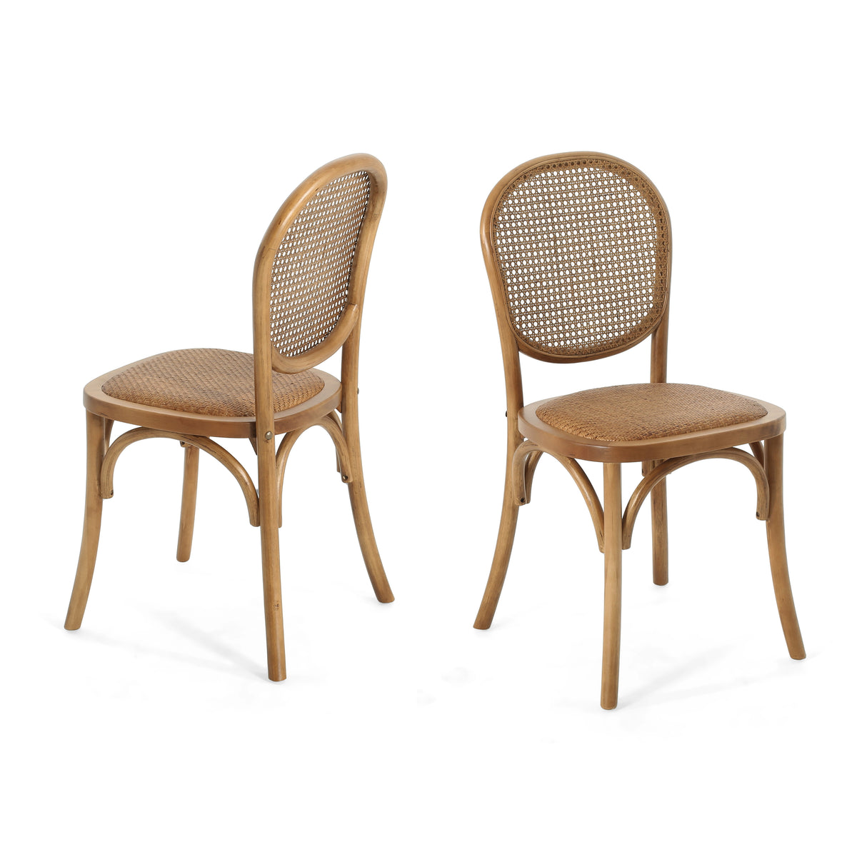 Vattern brown handwoven rattan cane dining chairs set of two angled view on white background